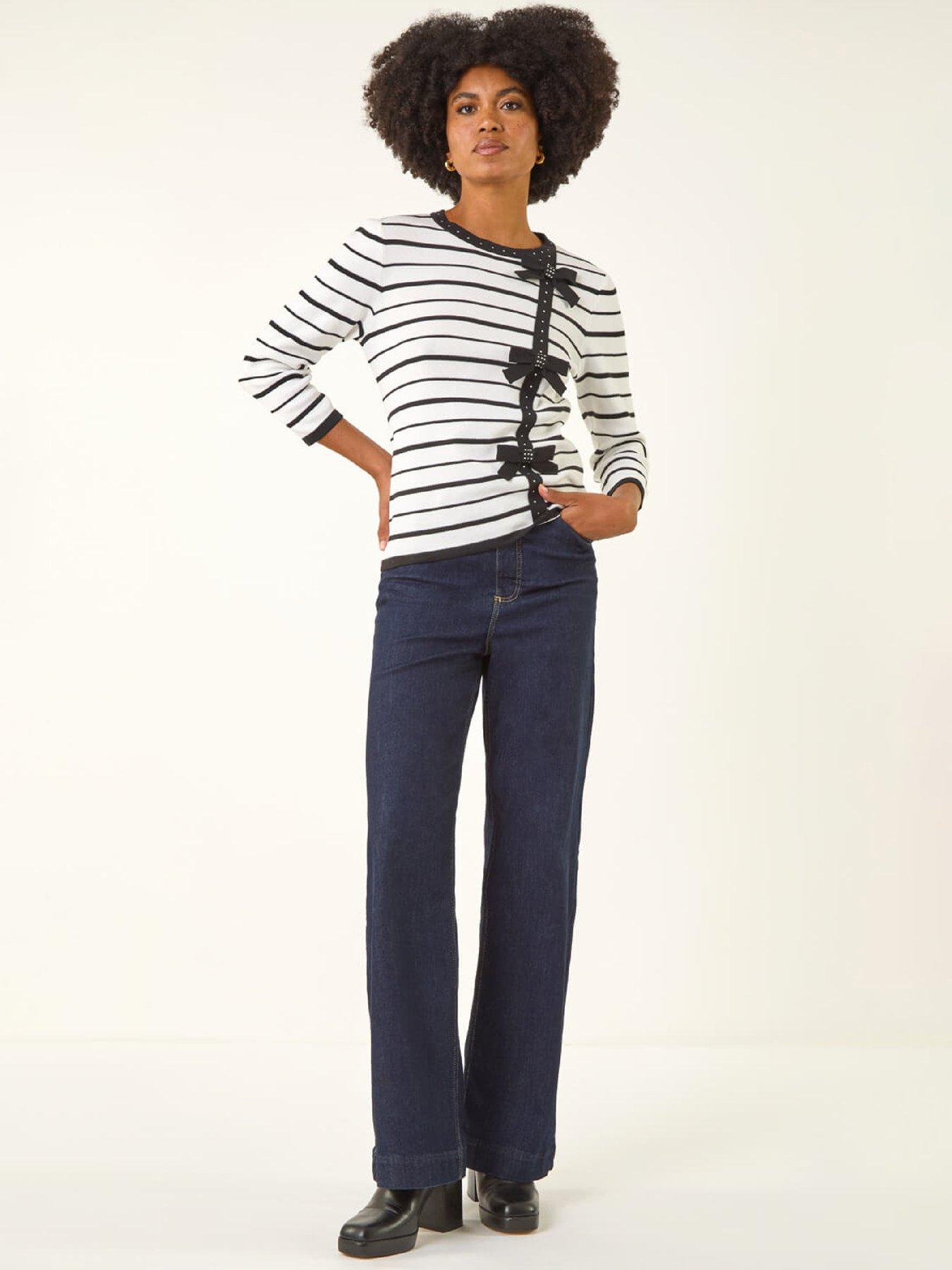  image of roman-stripe-bow-detail-knit-jumper-ivory