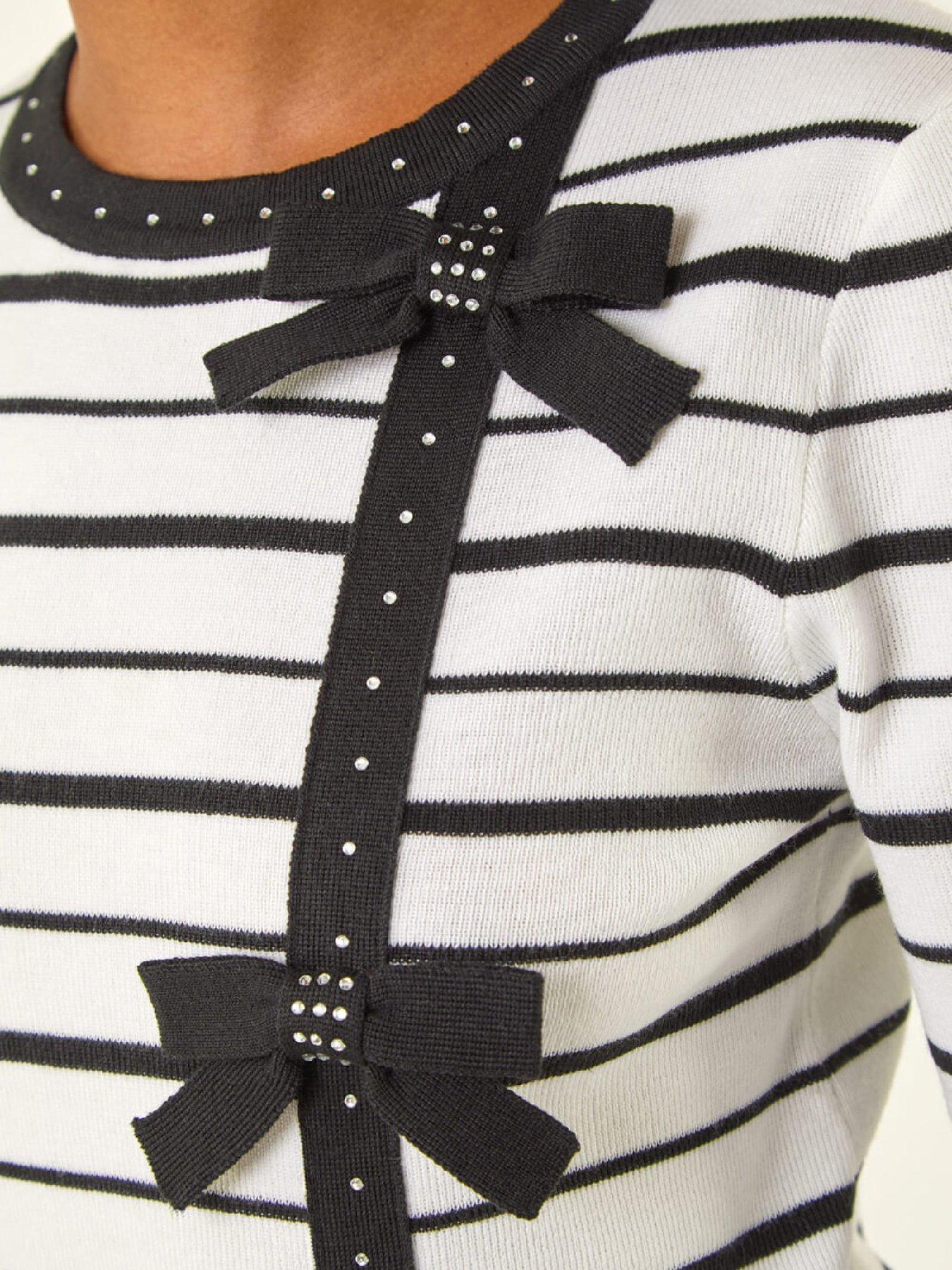  image of roman-stripe-bow-detail-knit-jumper-ivory