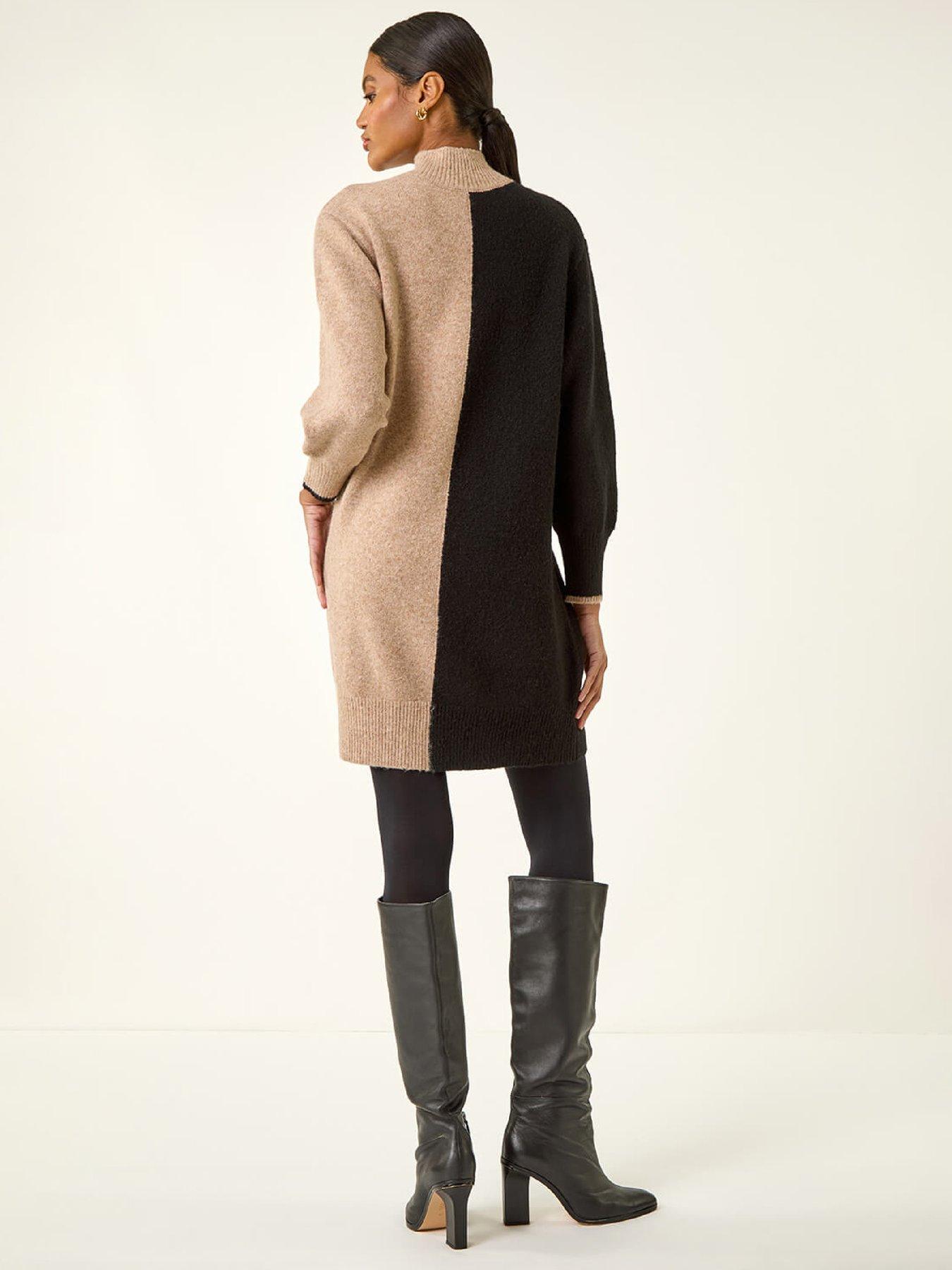  image of roman-contrast-colour-knit-dress-biscuit