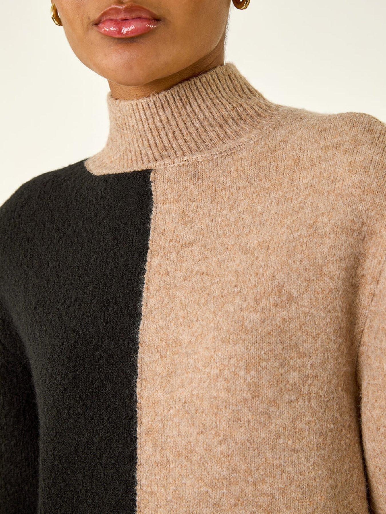  image of roman-contrast-colour-knit-dress-biscuit