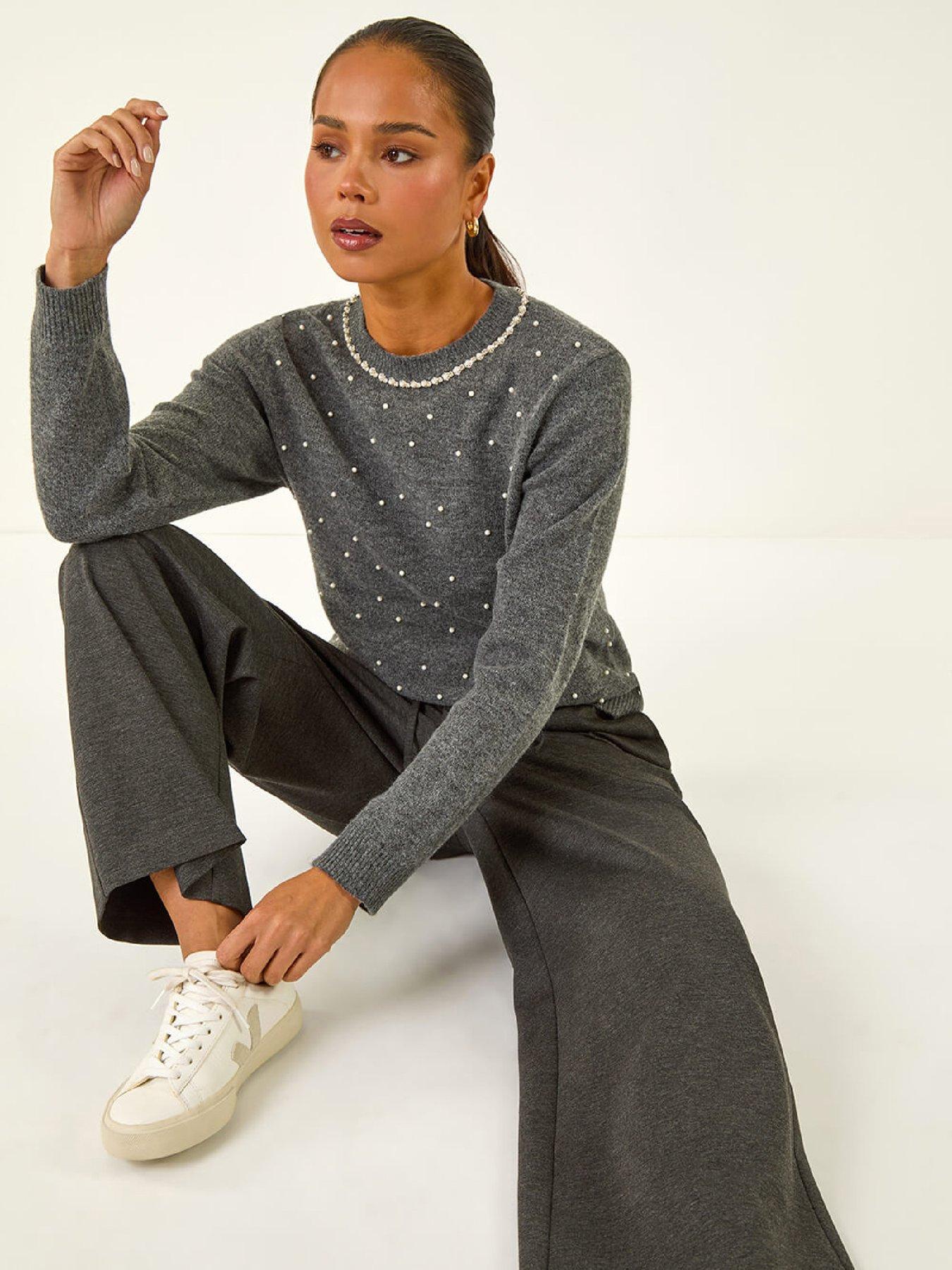  image of roman-petite-drawstring-ponte-trouser-grey