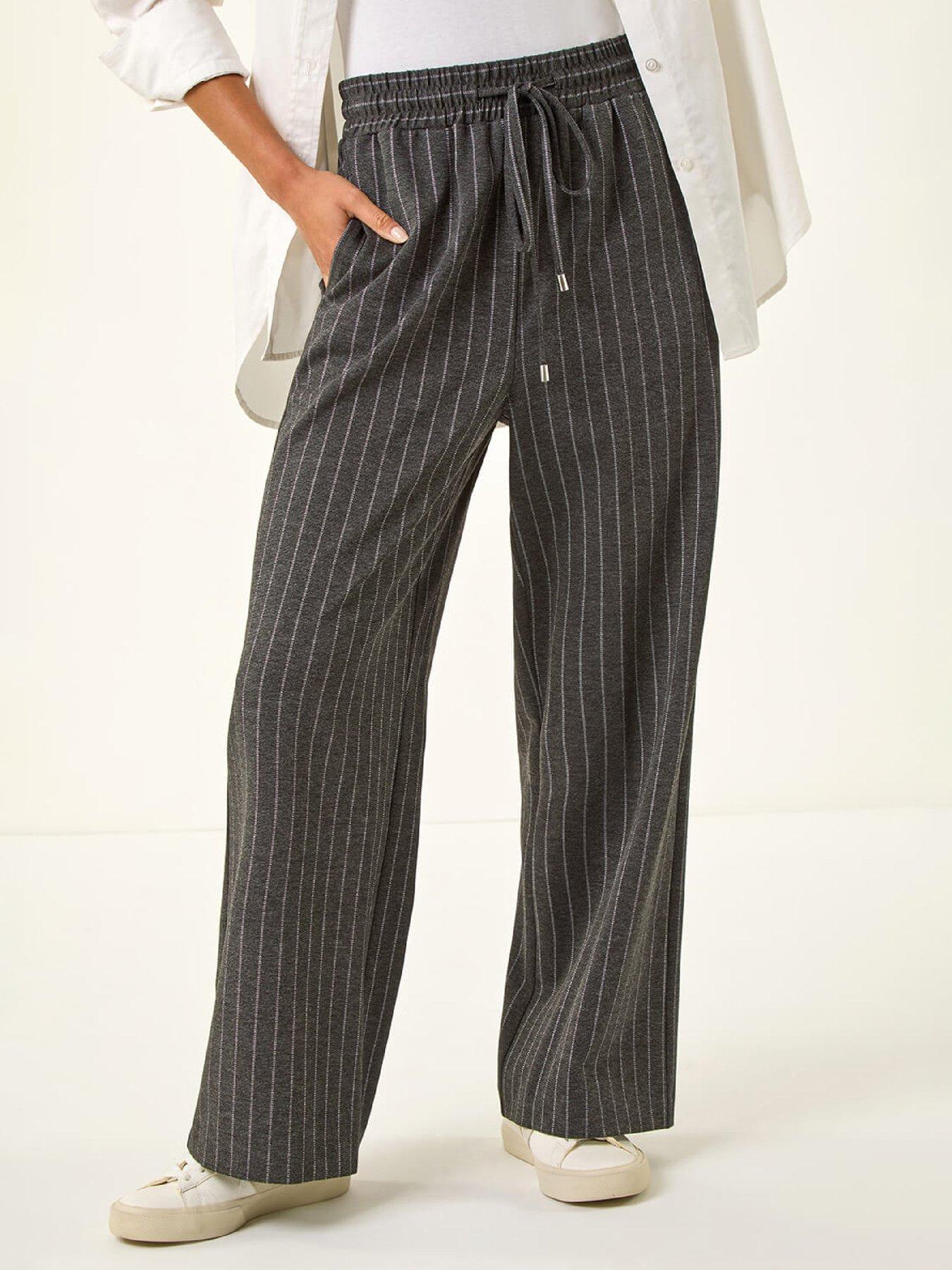 Roman Petite Stripe Wide Leg Stretch Trouser - Grey