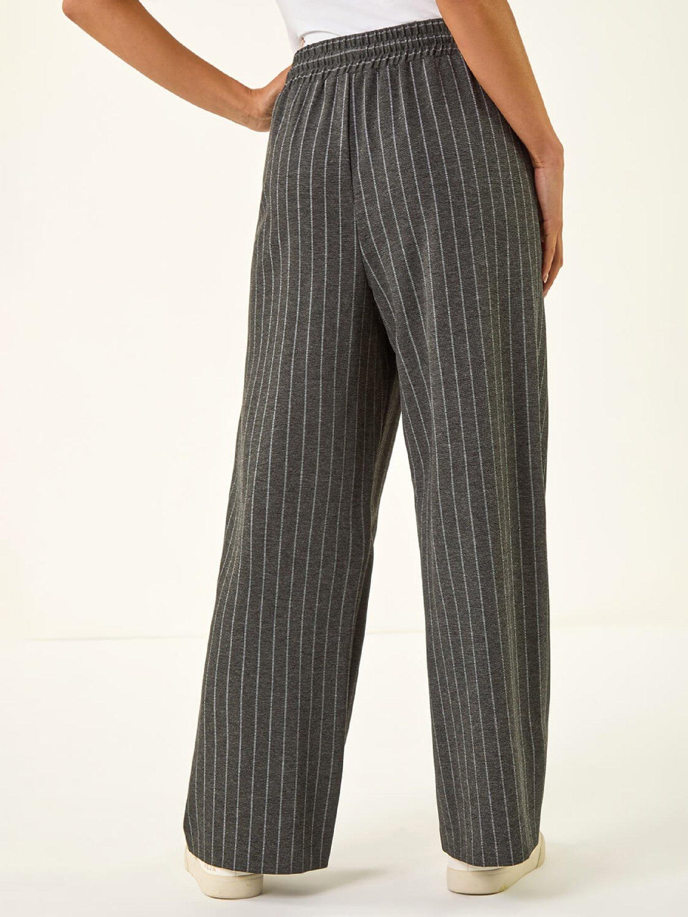 stillFront image of roman-petite-stripe-wide-leg-stretch-trouser-grey