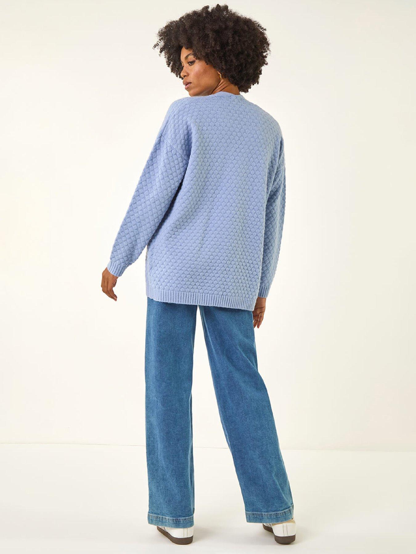  image of roman-waffle-knit-cardigan-light-blue