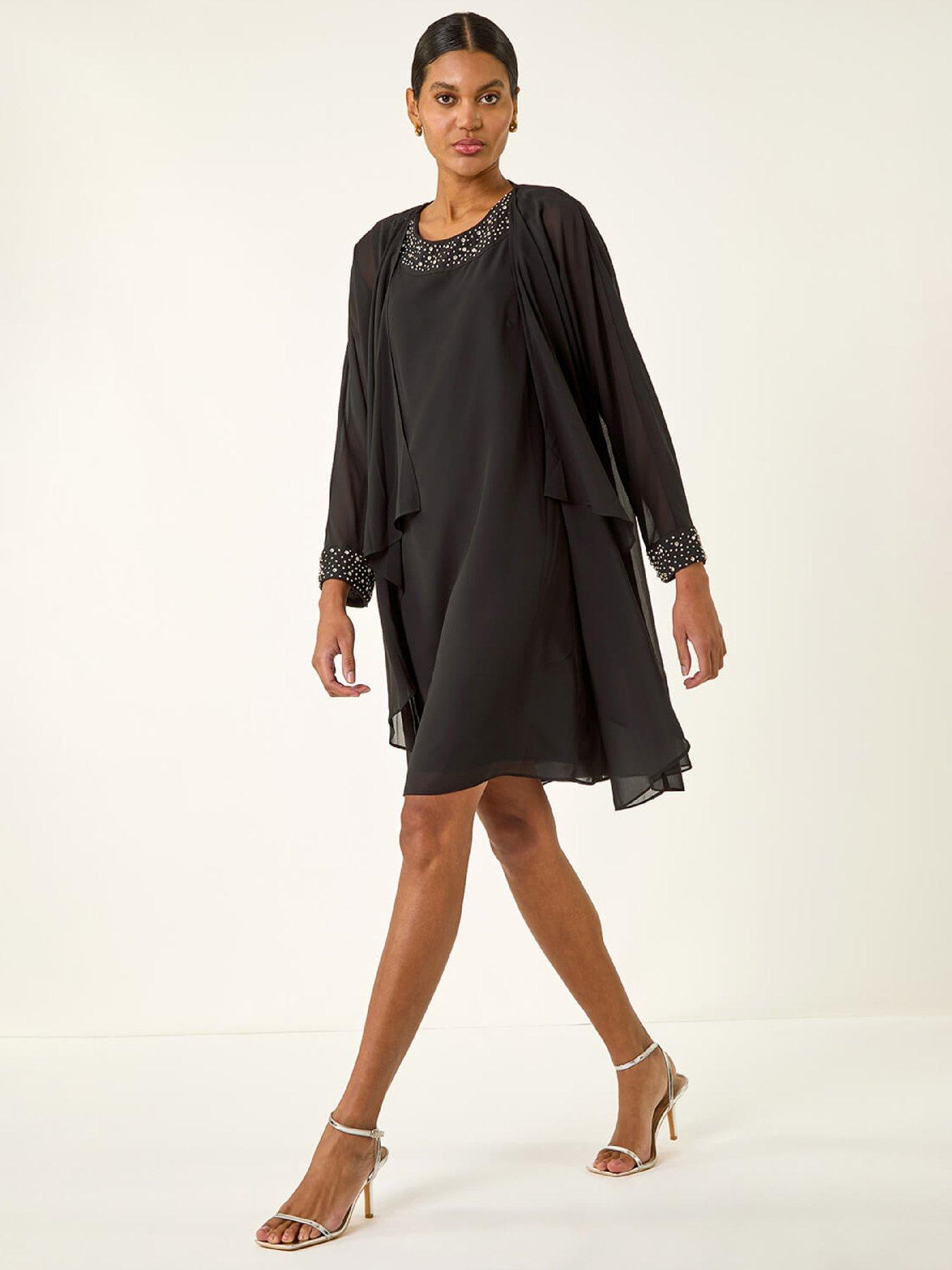  image of roman-embellished-shift-dress-amp-shrug-black