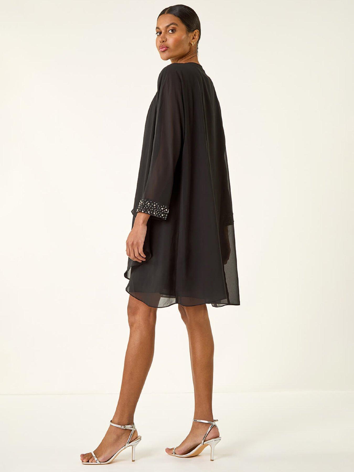  image of roman-embellished-shift-dress-amp-shrug-black