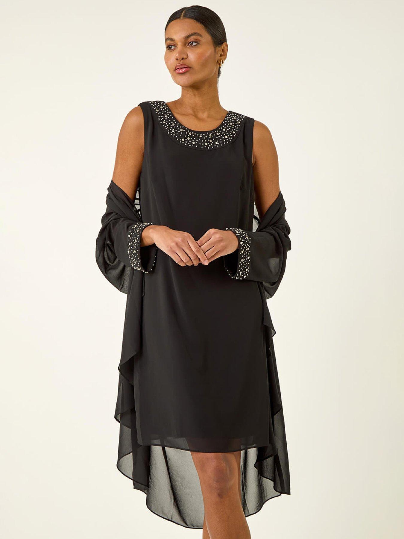  image of roman-embellished-shift-dress-amp-shrug-black