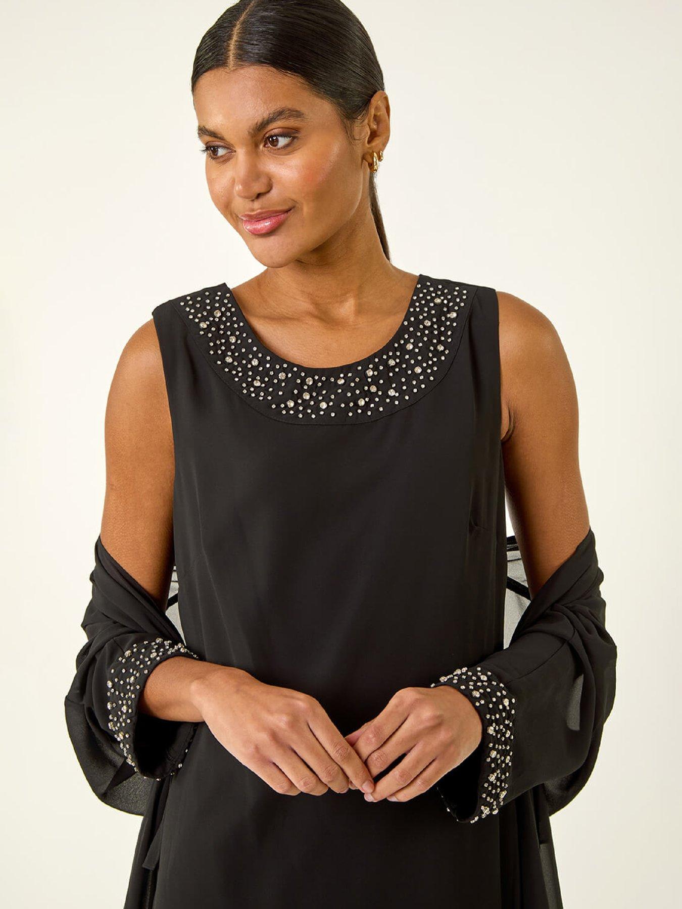  image of roman-embellished-shift-dress-amp-shrug-black