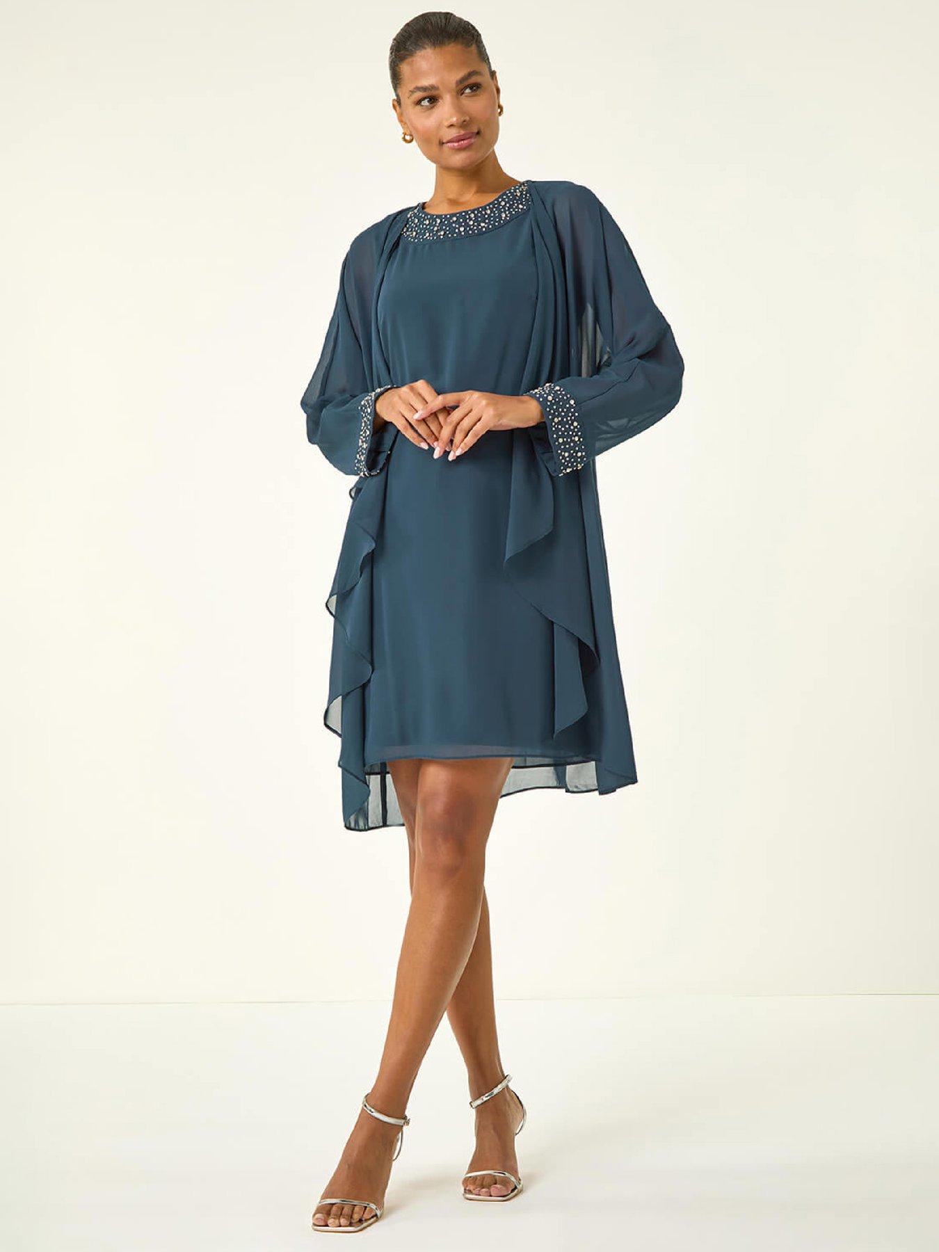  image of roman-embellished-shift-dress-amp-shrug-teal