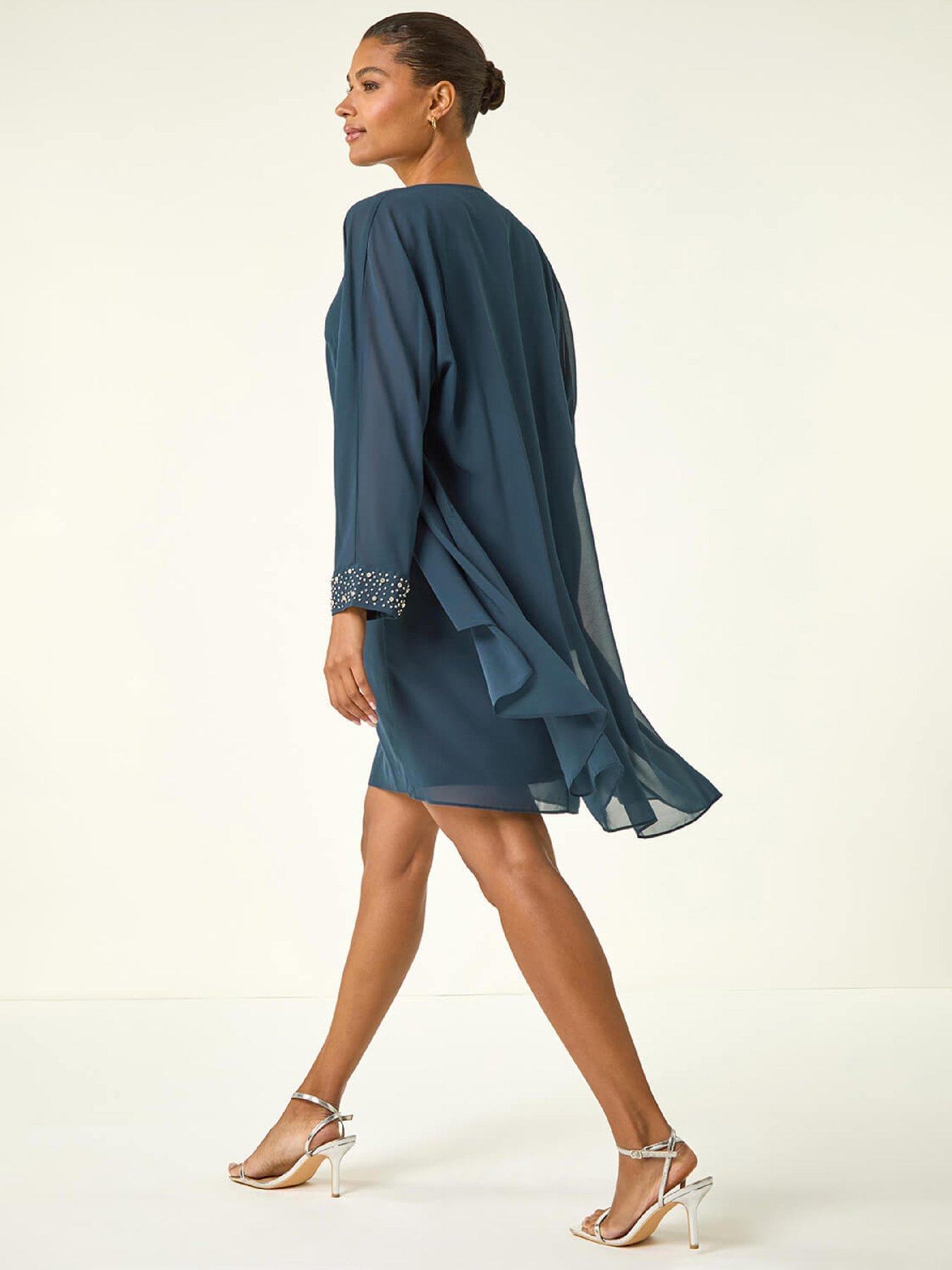  image of roman-embellished-shift-dress-amp-shrug-teal