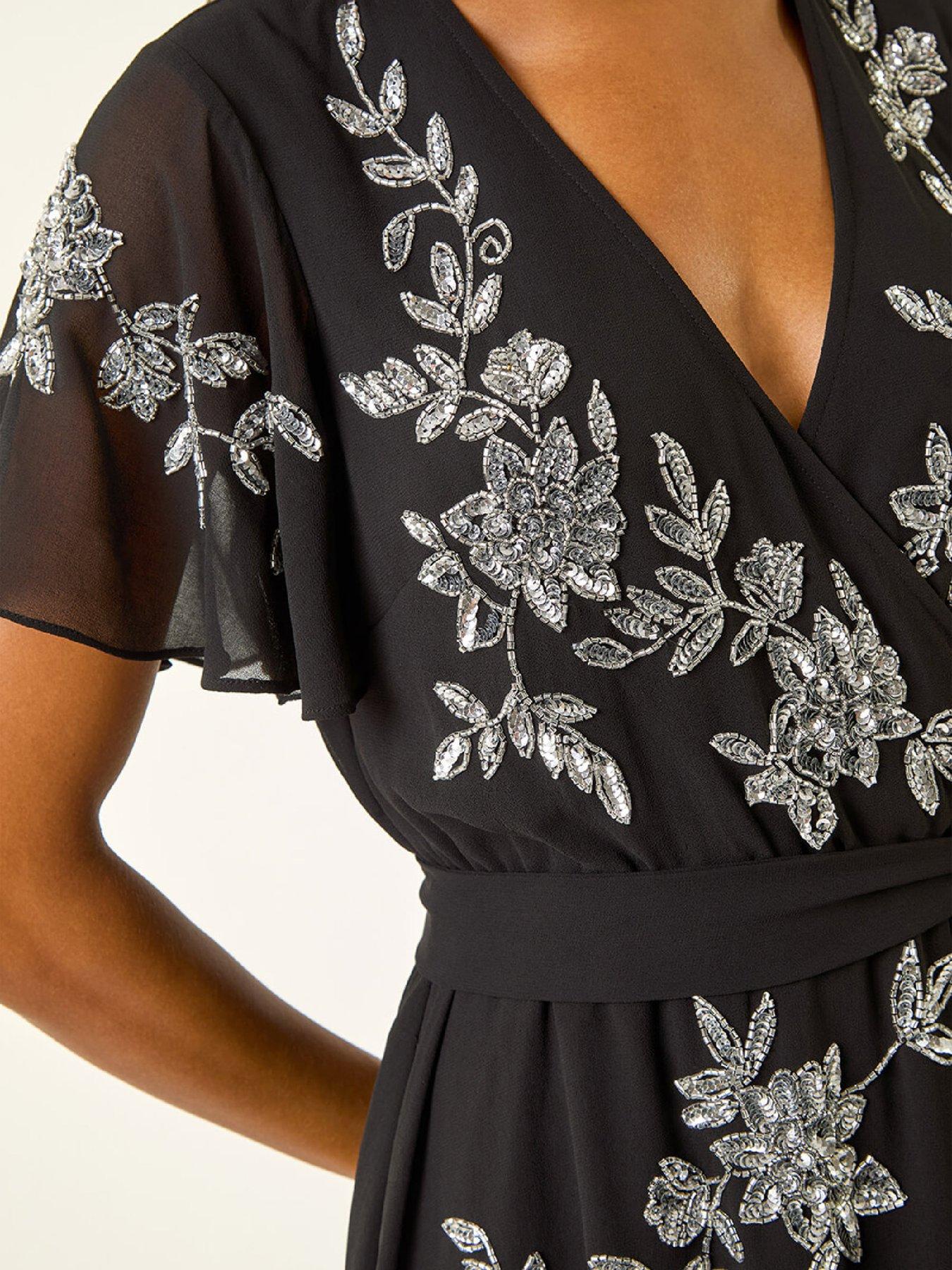  image of roman-premium-embellished-wrap-midi-dress-black