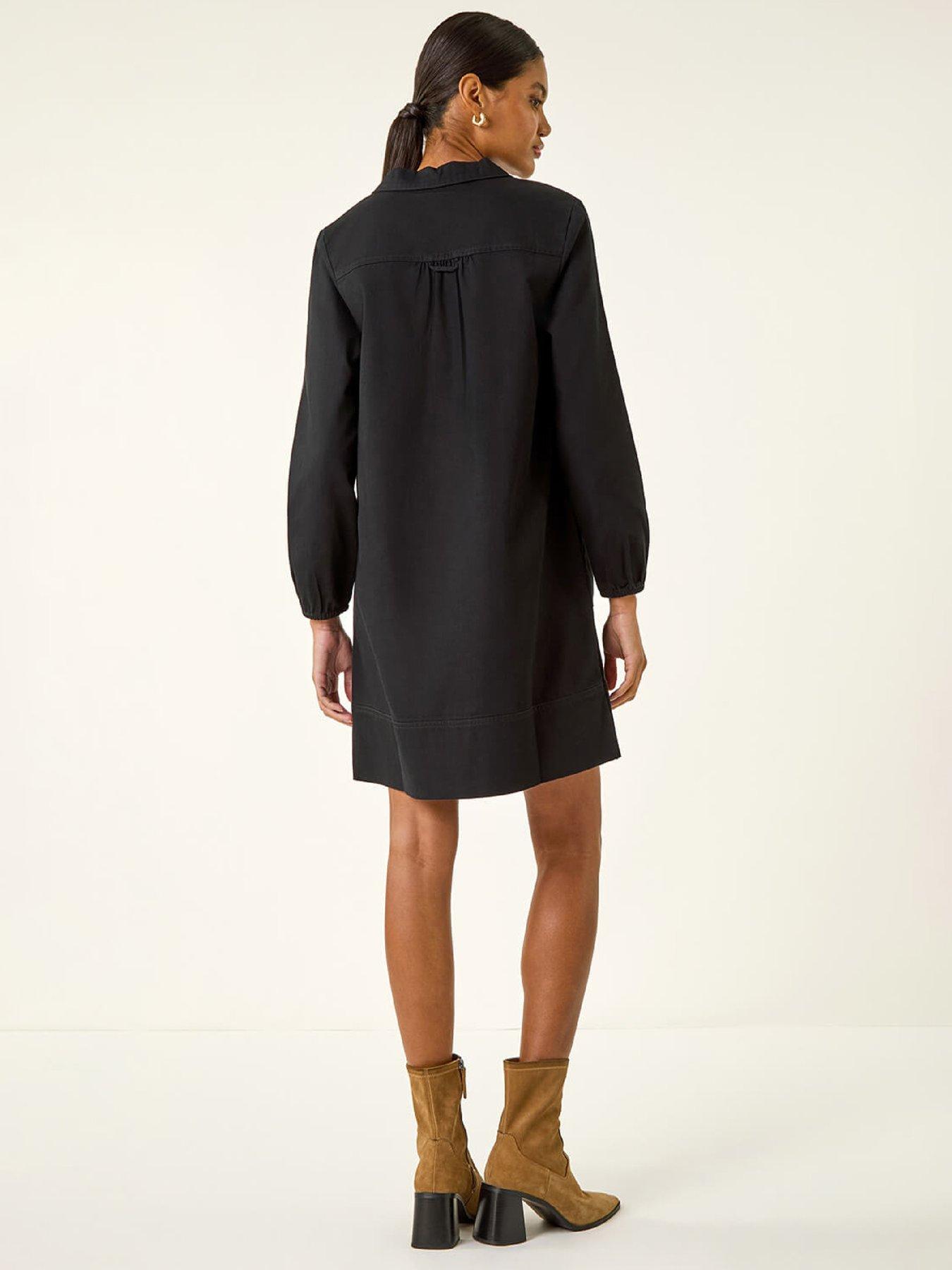 stillFront image of roman-collared-shift-shirt-dress-black