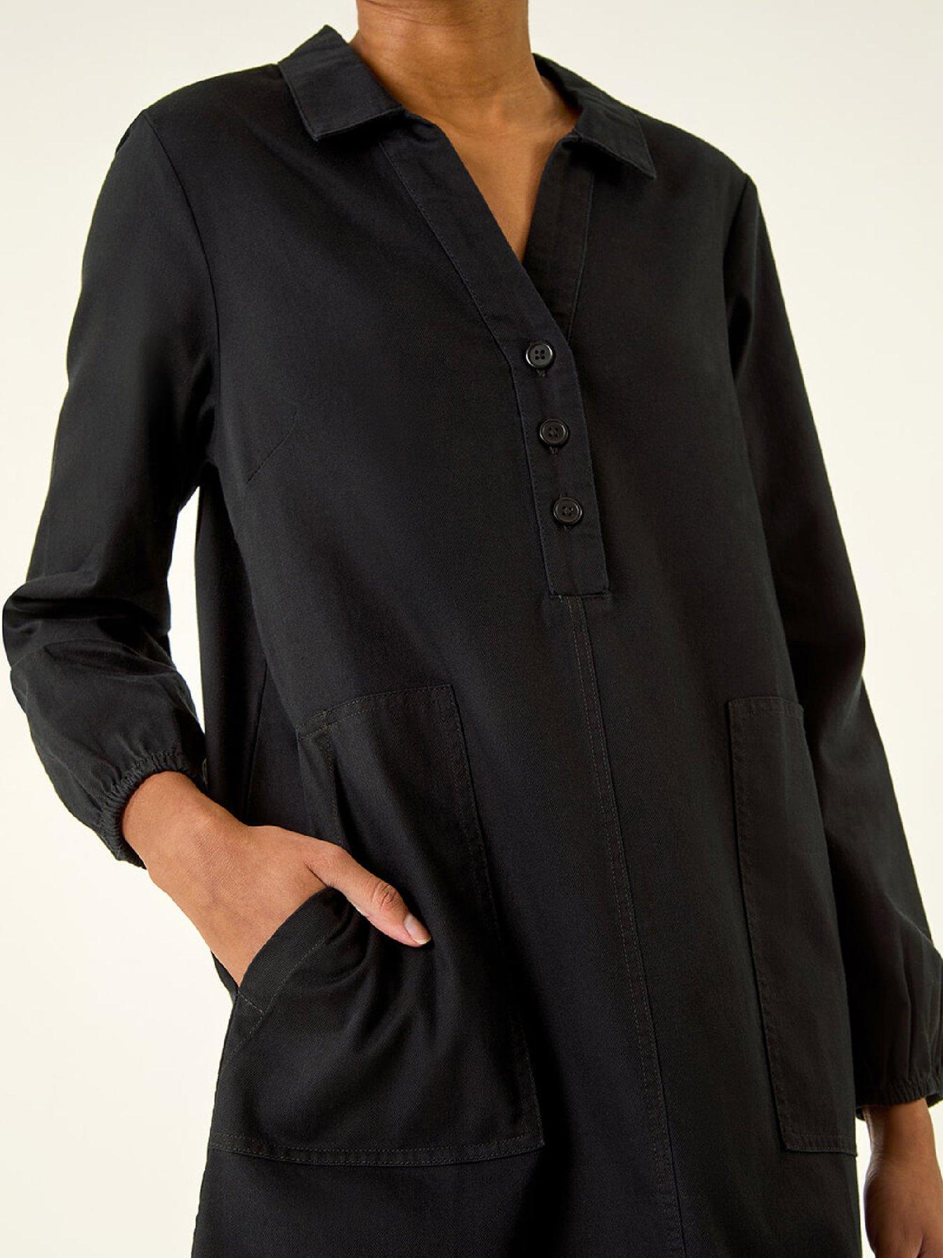  image of roman-collared-shift-shirt-dress-black