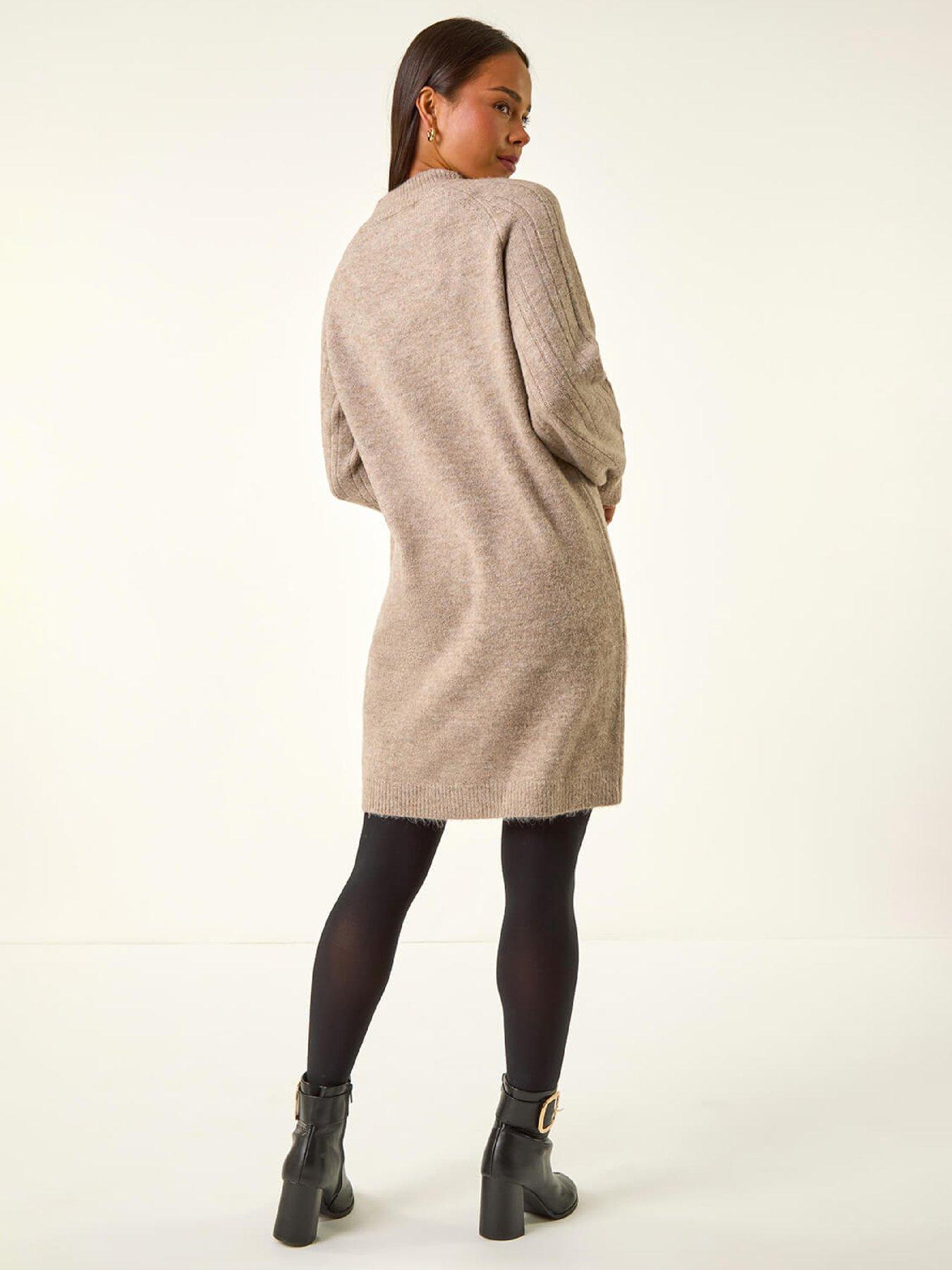 stillFront image of roman-petite-cable-knit-shift-dress-stone