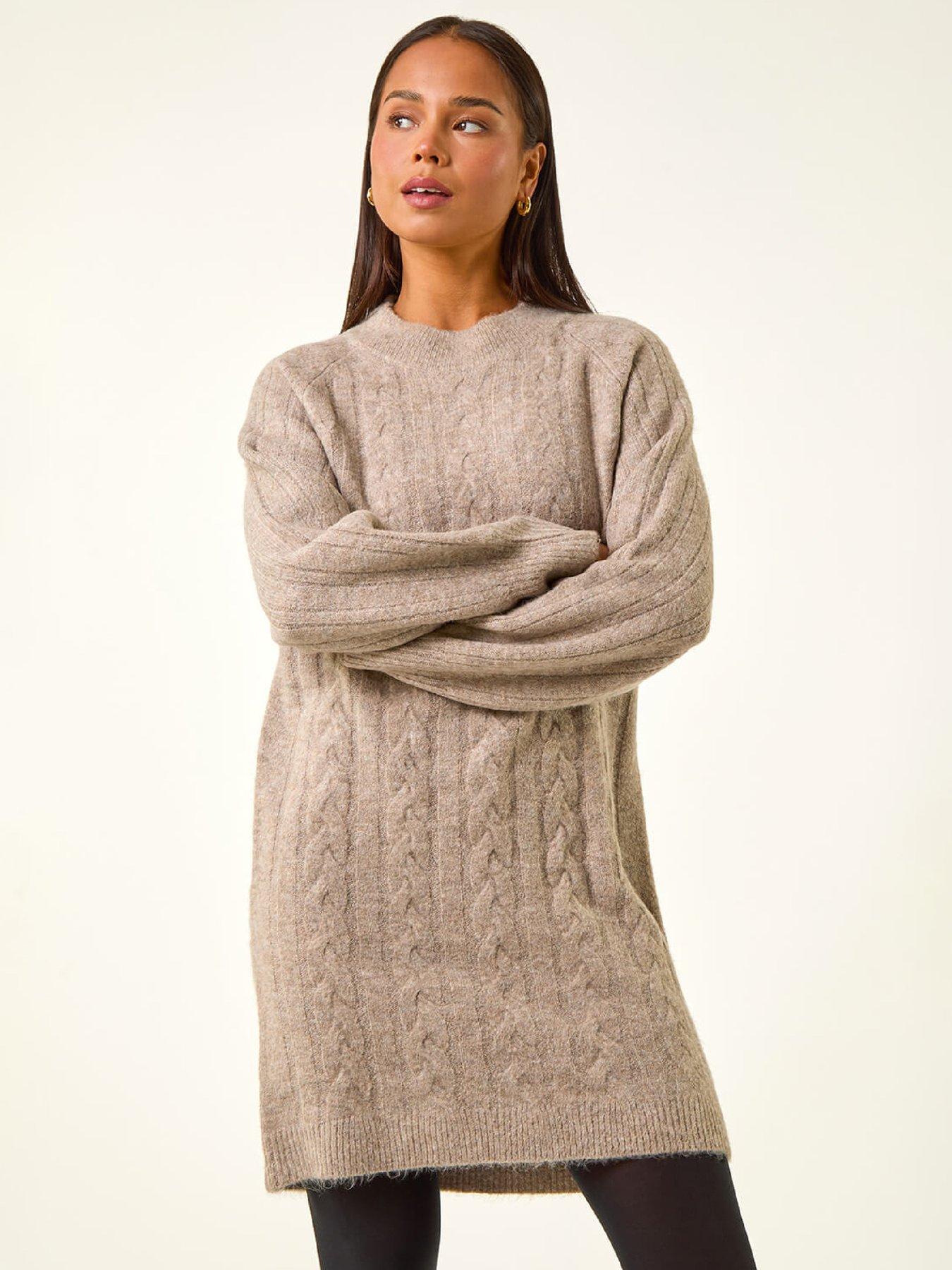  image of roman-petite-cable-knit-shift-dress-stone
