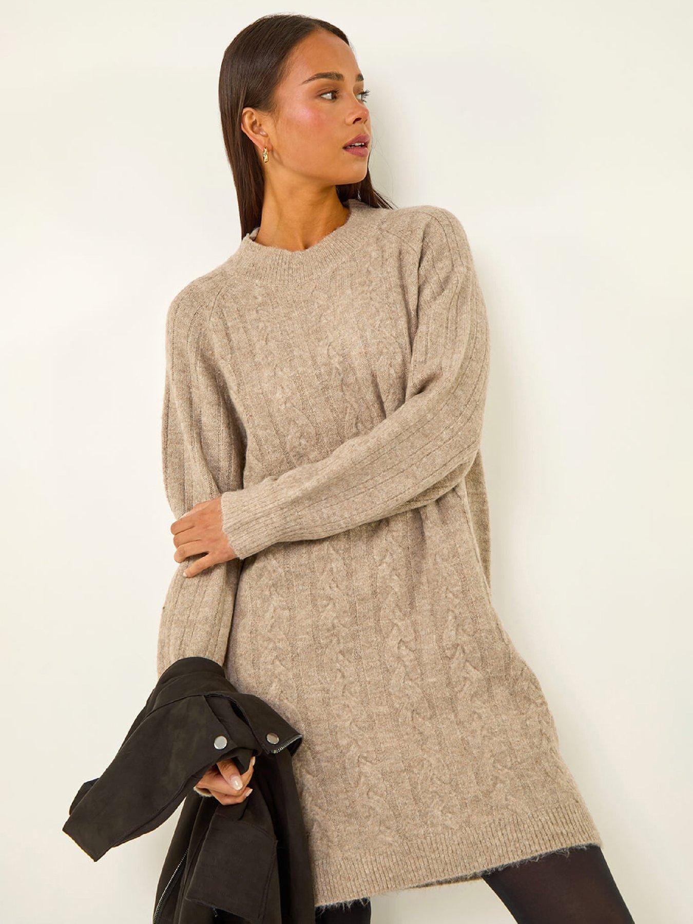  image of roman-petite-cable-knit-shift-dress-stone