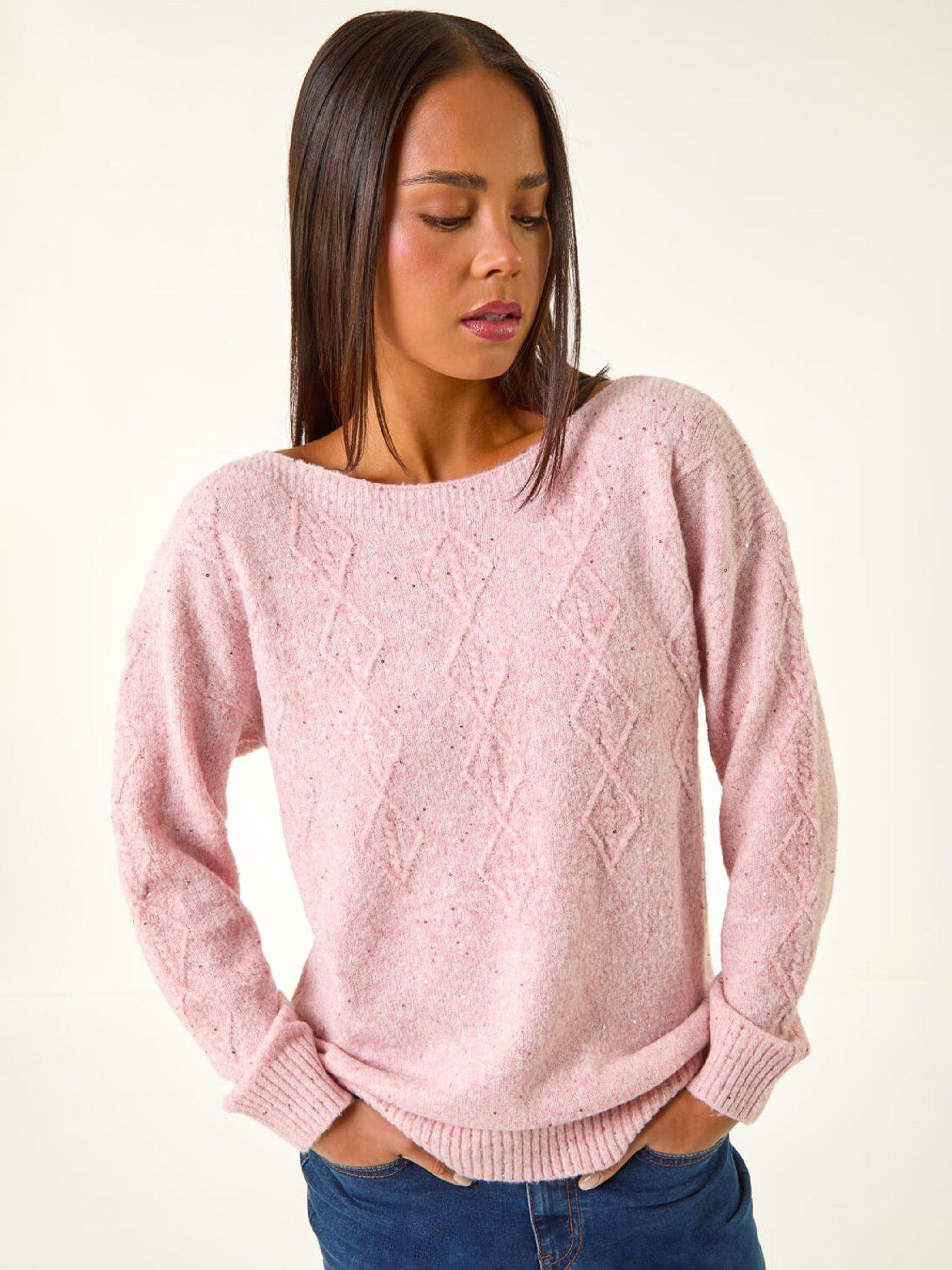 Image 1 of 5 of Roman Petite Sequin Cable Knit Jumper - Light Pink