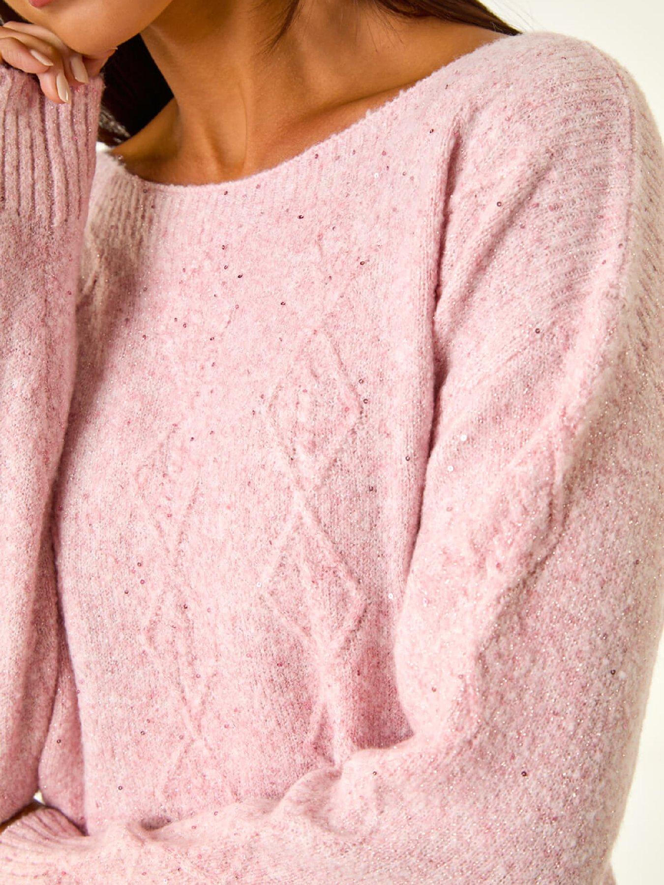 Image 5 of 5 of Roman Petite Sequin Cable Knit Jumper - Light Pink