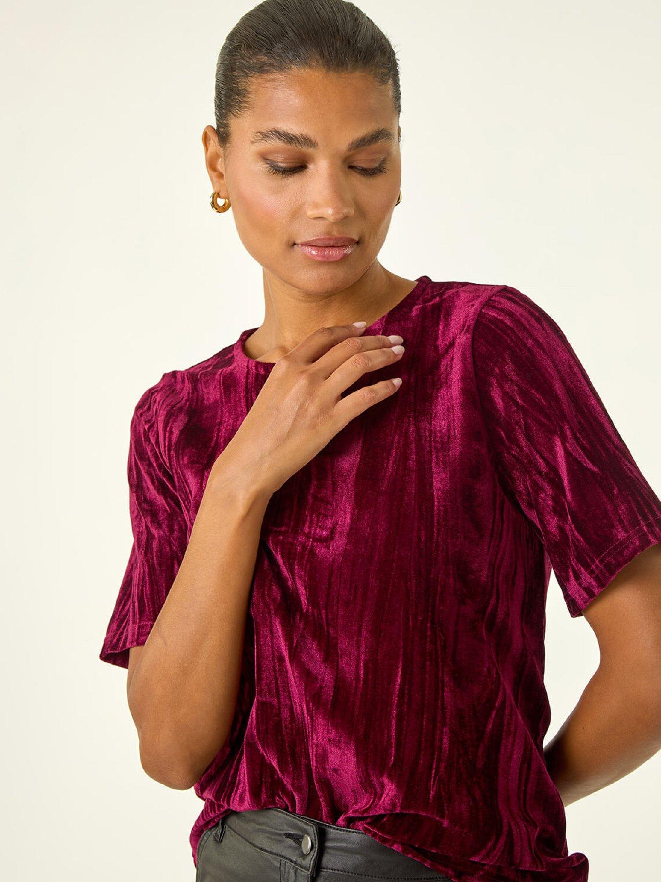  image of roman-pleated-velvet-stretch-top-wine