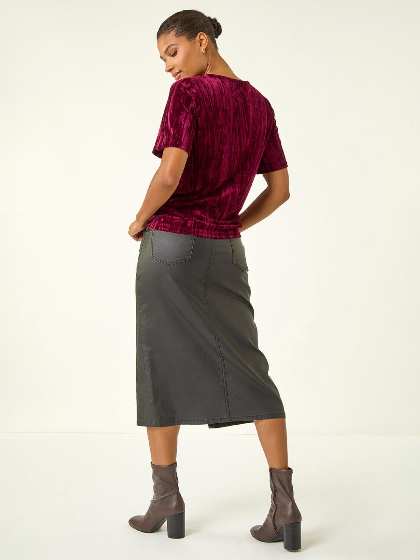 stillFront image of roman-pleated-velvet-stretch-top-wine