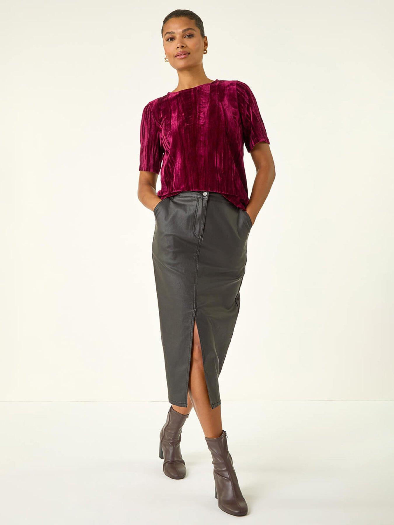  image of roman-pleated-velvet-stretch-top-wine