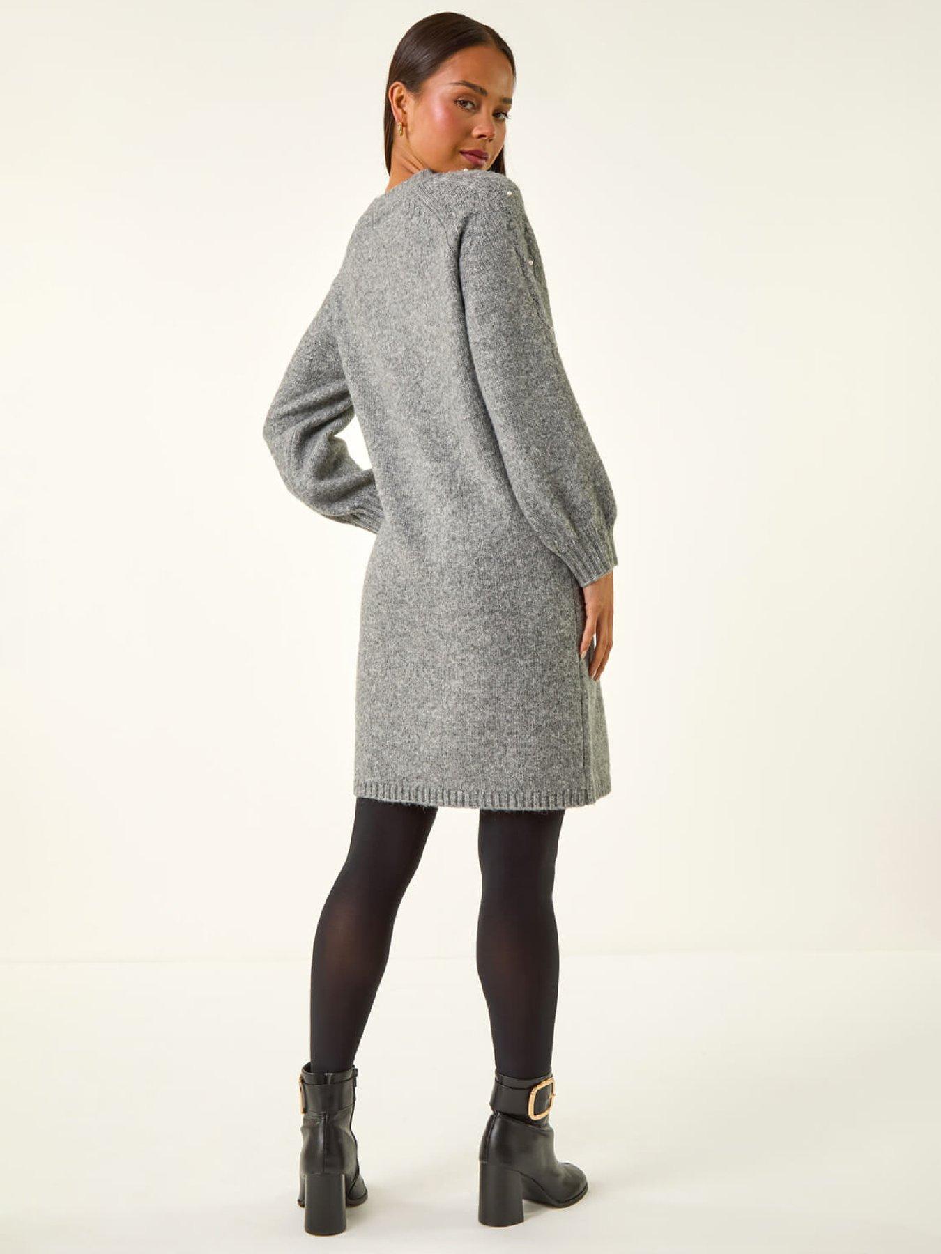 Image 2 of 5 of Roman Petite Faux Pearl Knit Dress - Grey