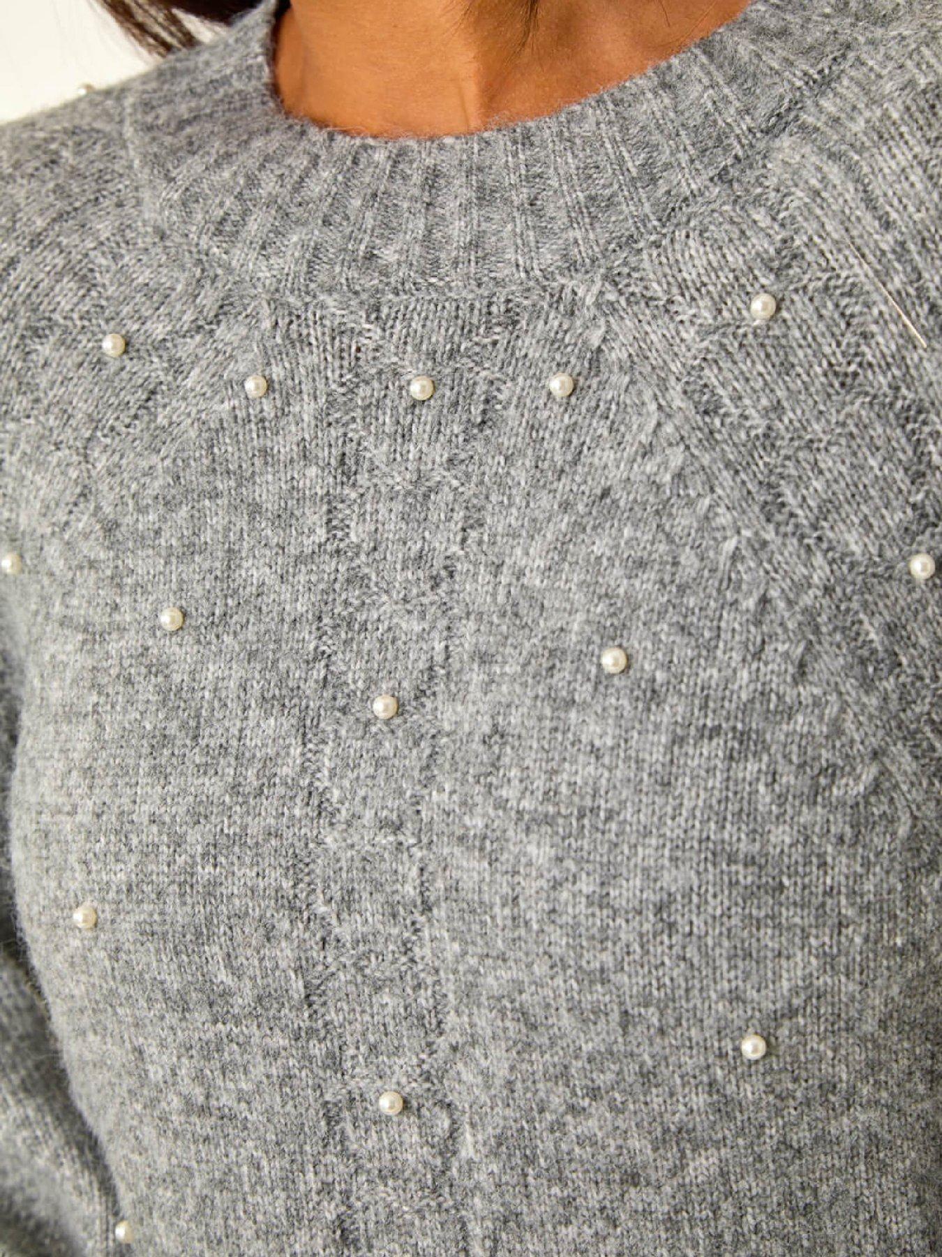 Image 5 of 5 of Roman Petite Faux Pearl Knit Dress - Grey