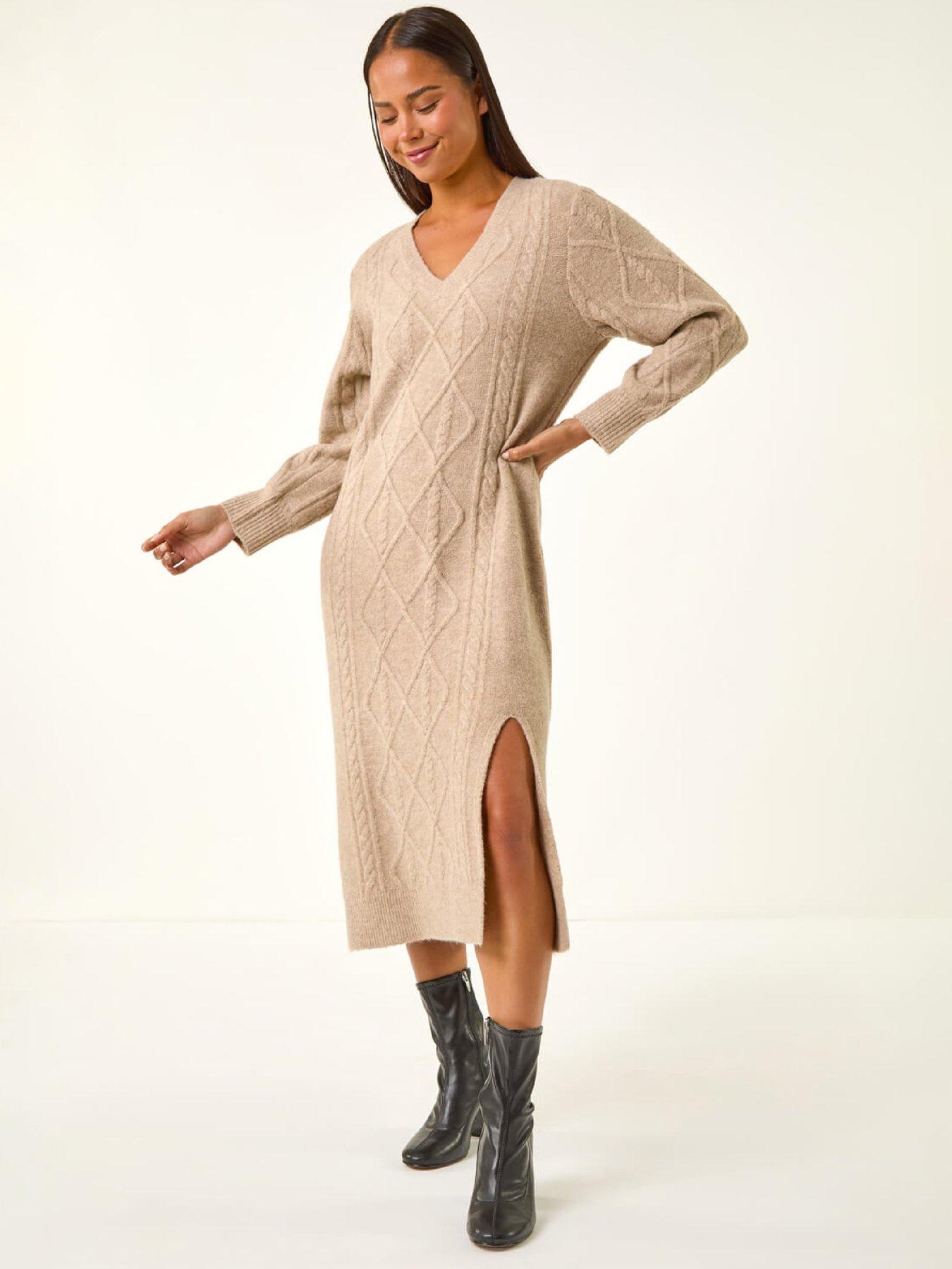 roman-petite-v-neck-knit-midi-dress-beige