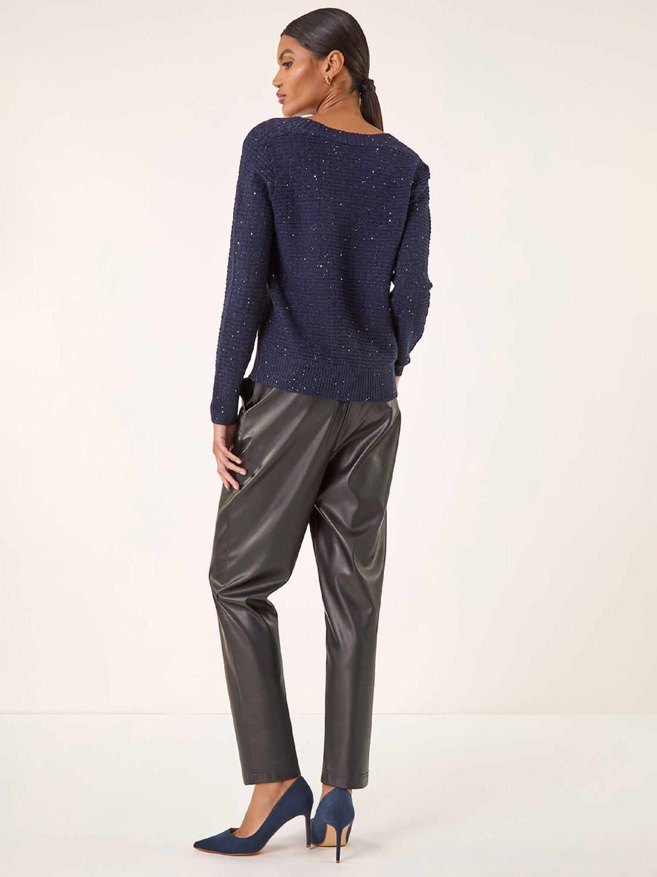 stillFront image of roman-bow-embellished-sequin-knit-cardigan-navy