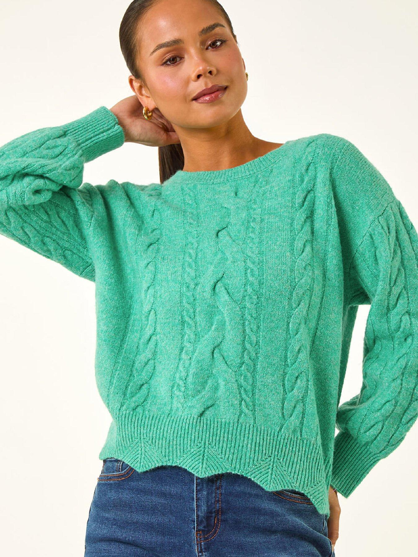 front image of roman-petite-scalloped-hem-knit-jumper-green