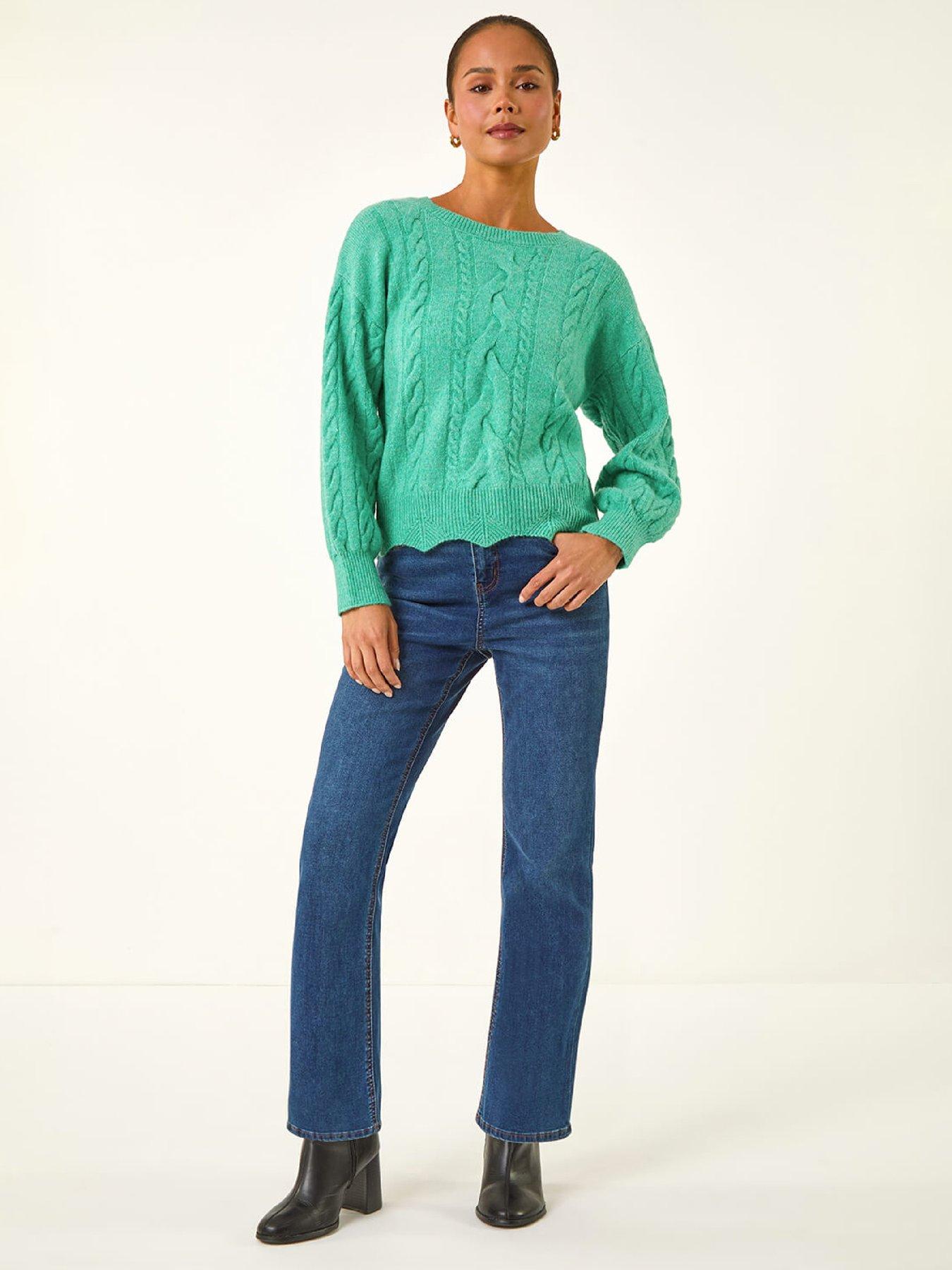  image of roman-petite-scalloped-hem-knit-jumper-green