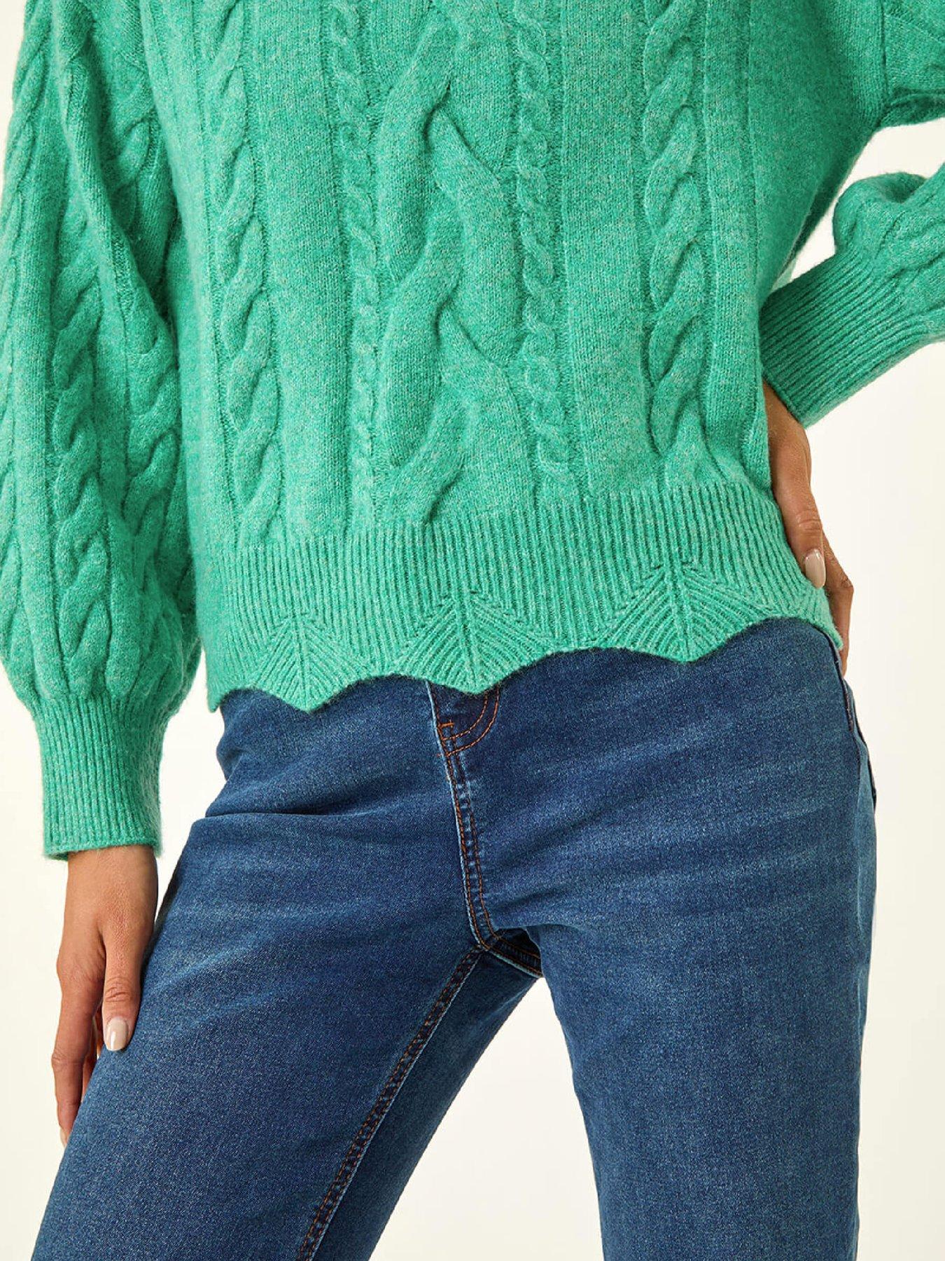  image of roman-petite-scalloped-hem-knit-jumper-green