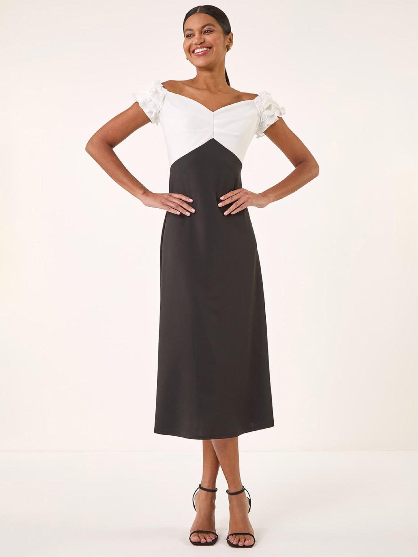  image of roman-frill-contrast-bardot-dress-black