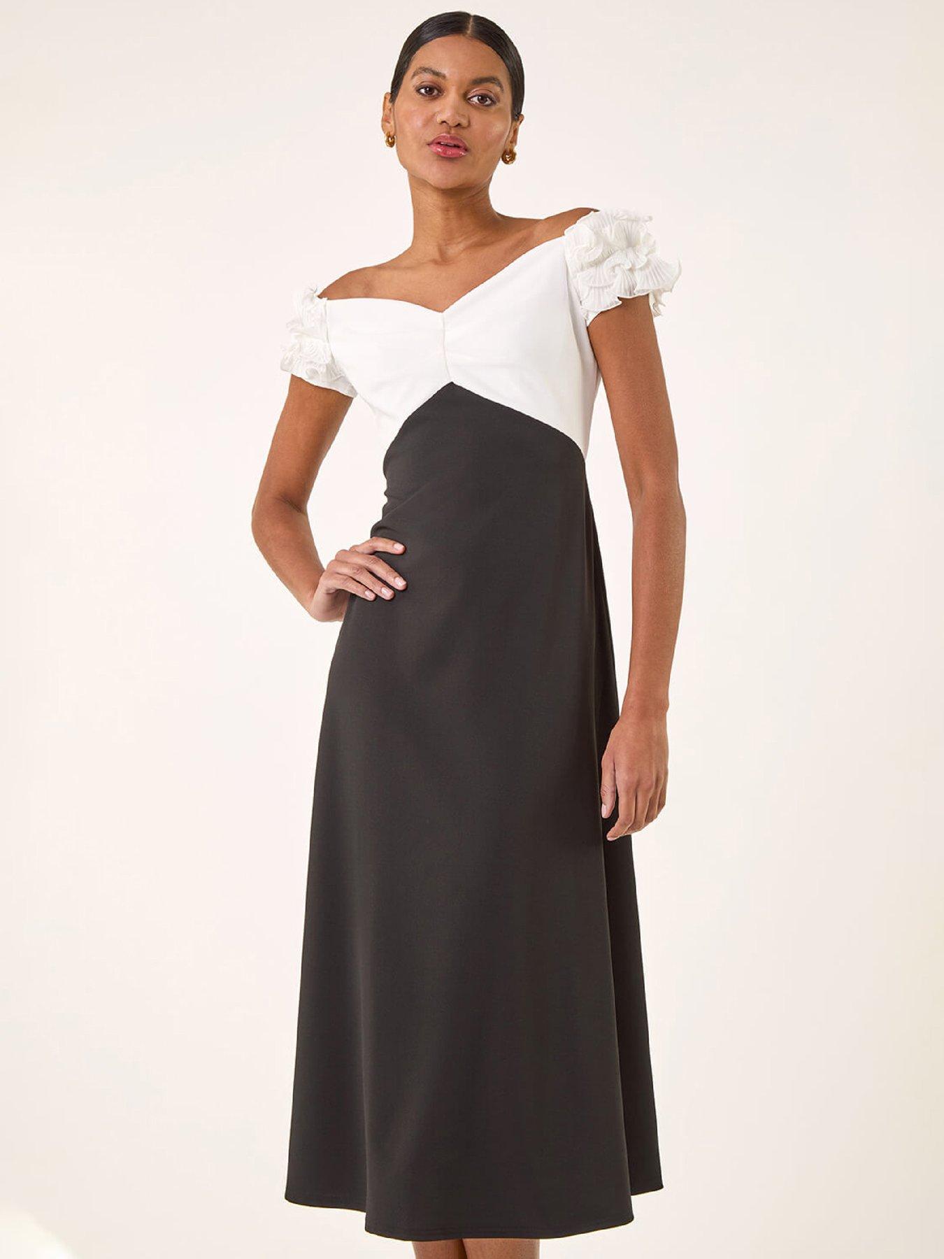  image of roman-frill-contrast-bardot-dress-black