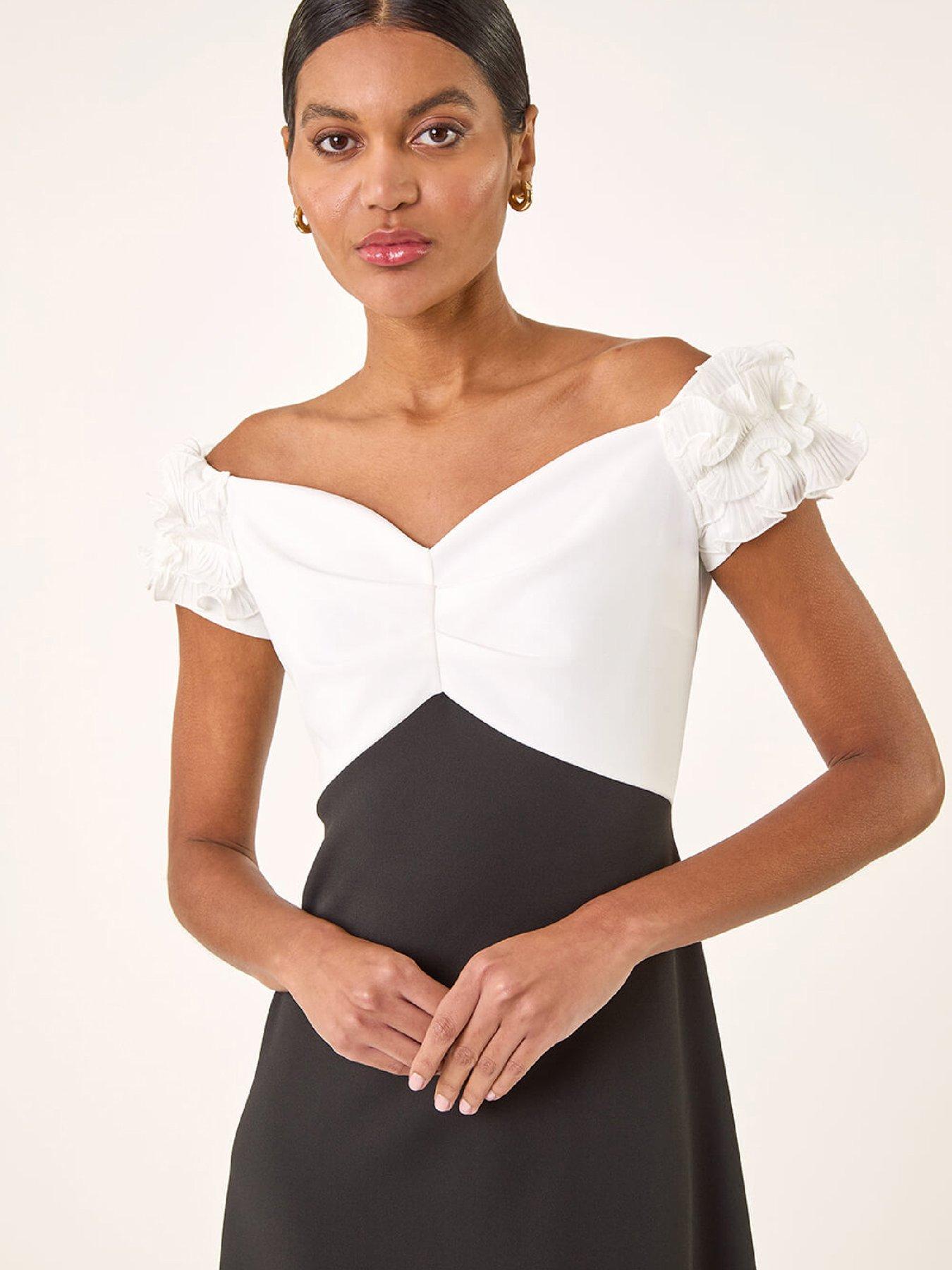  image of roman-frill-contrast-bardot-dress-black