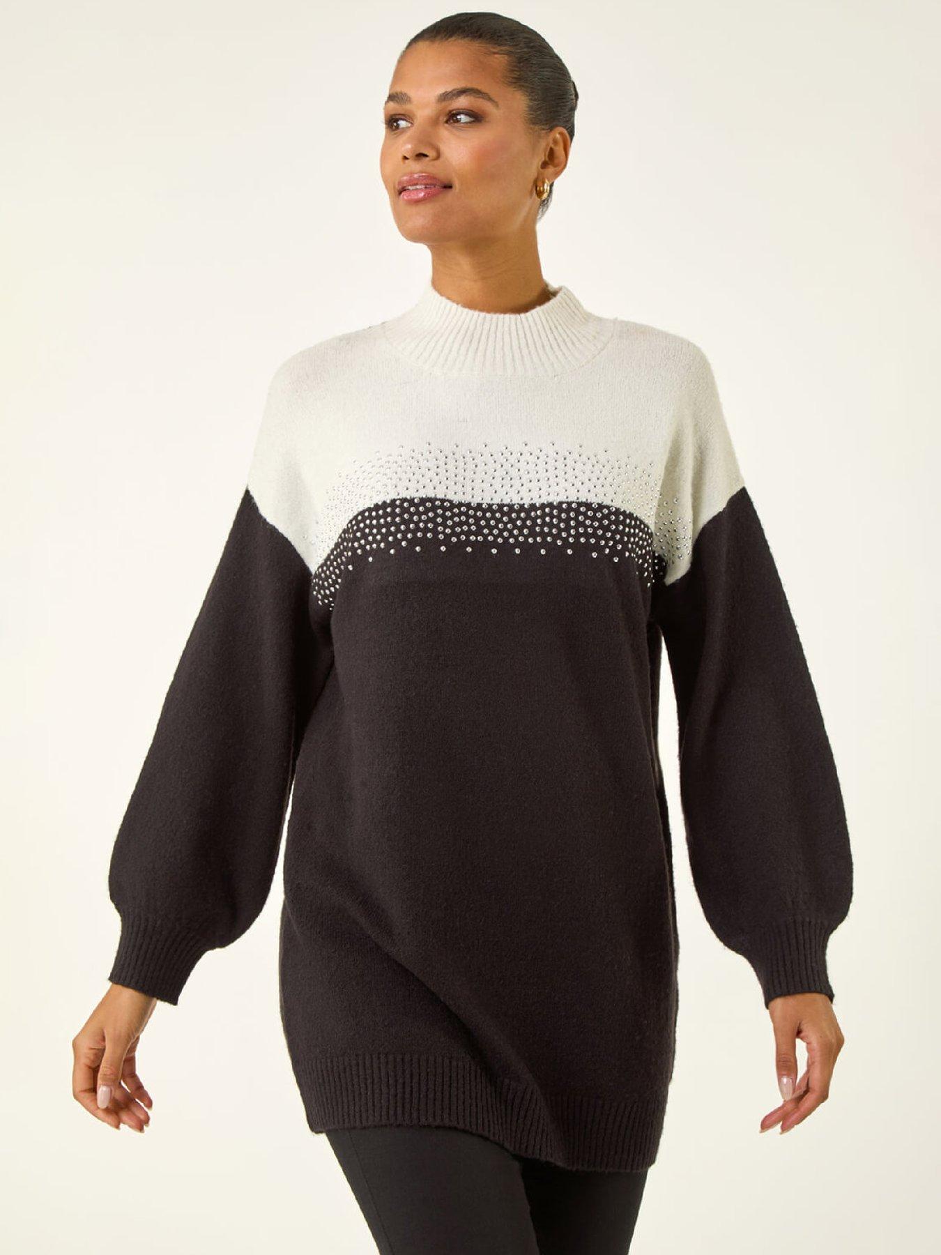 Roman Colour Block Sparkly Longline Jumper - Black