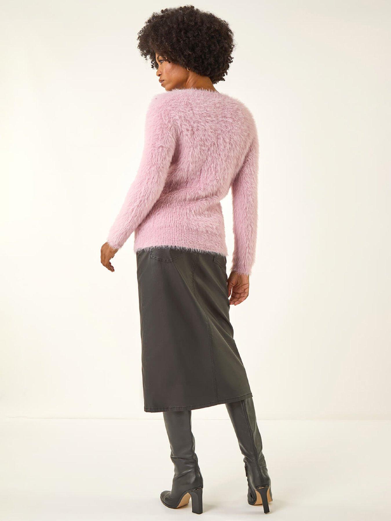  image of roman-embellished-fluffy-knit-jumper-light-pink
