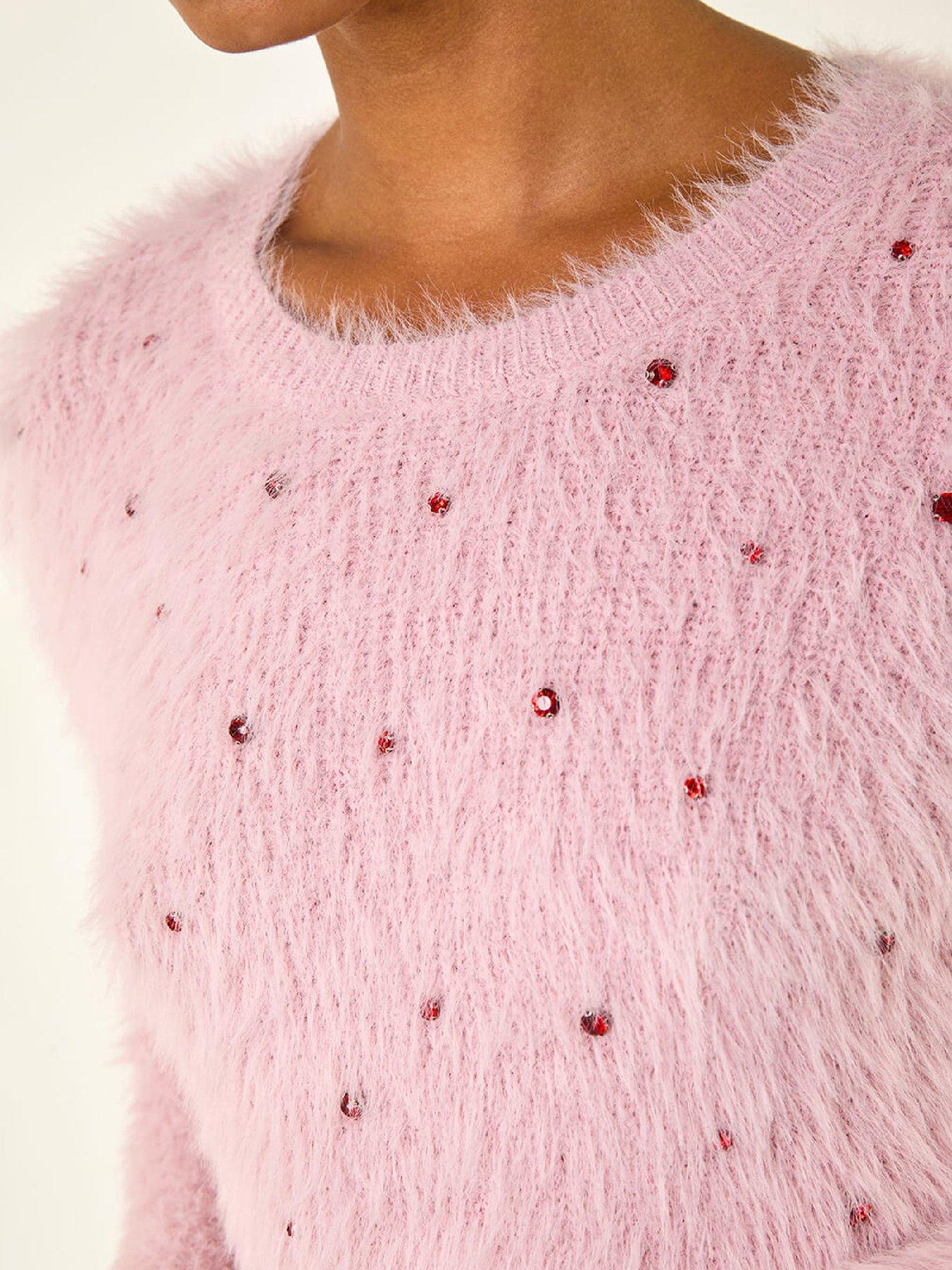  image of roman-embellished-fluffy-knit-jumper-light-pink