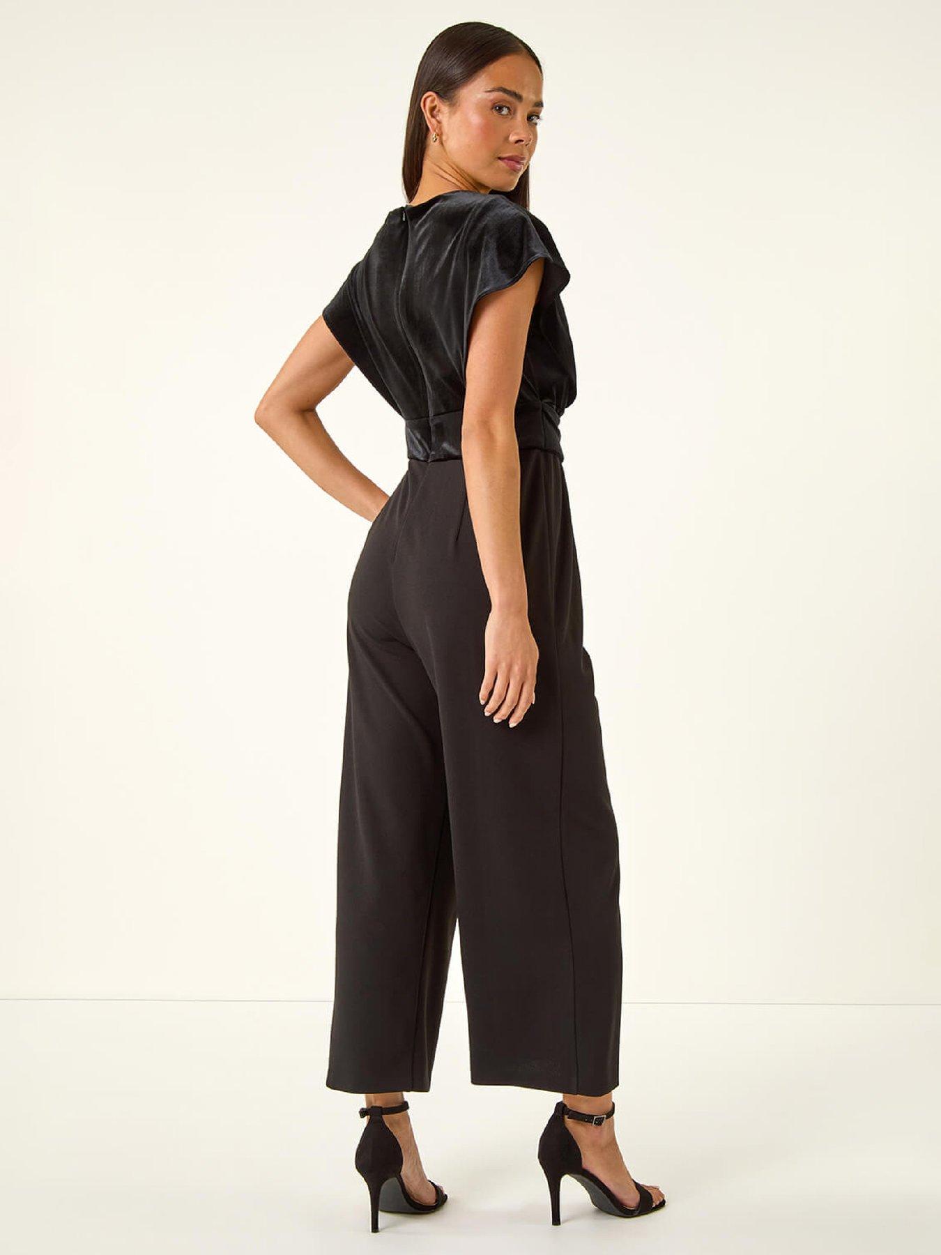  image of roman-petite-velvet-contrast-jumpsuit-black