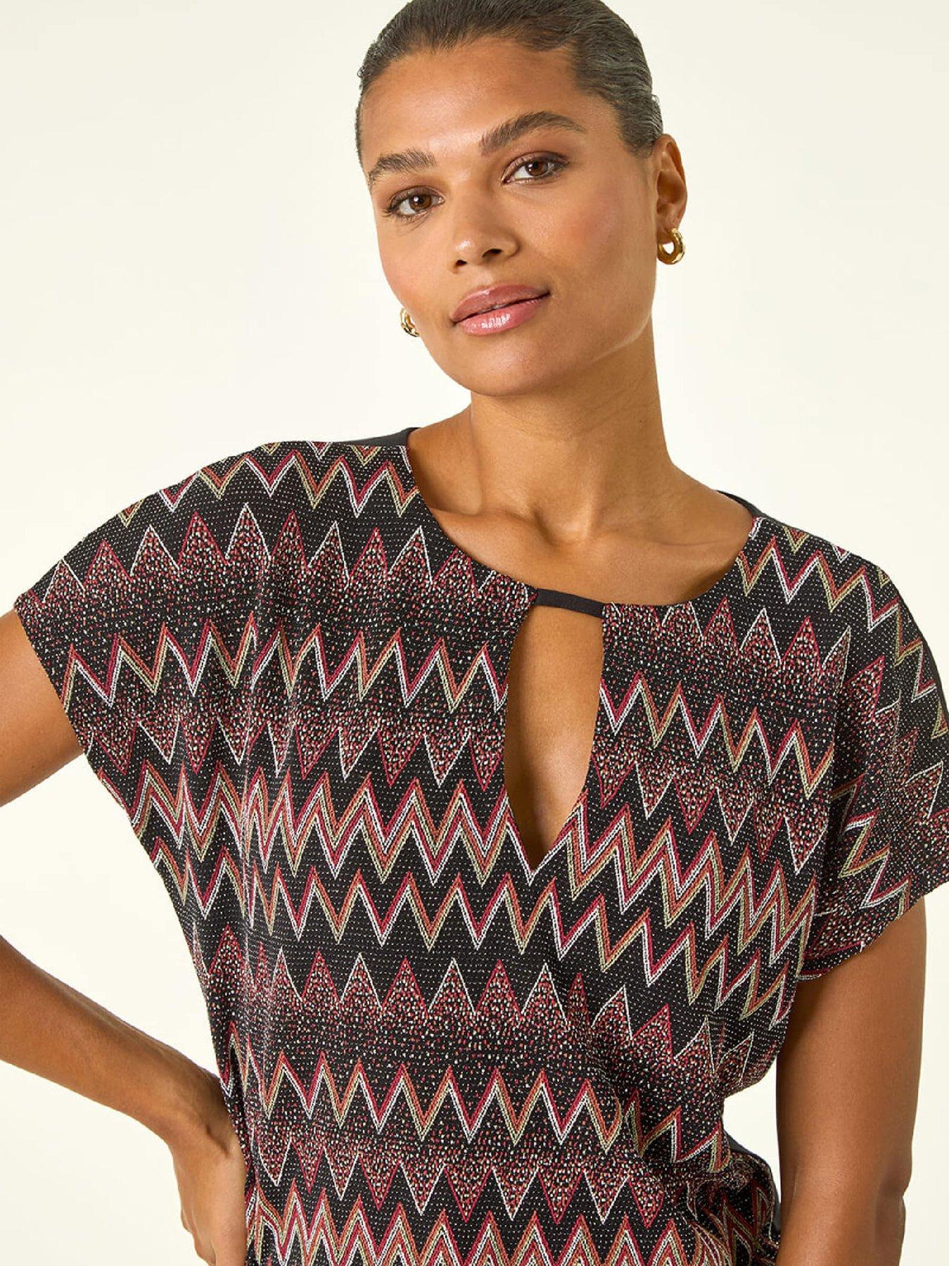 Image 4 of 6 of Roman Zig Zag Print Bubble Hem Top - Bronze