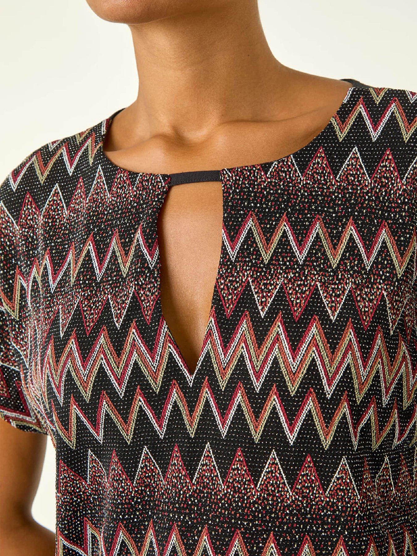 Image 5 of 6 of Roman Zig Zag Print Bubble Hem Top - Bronze