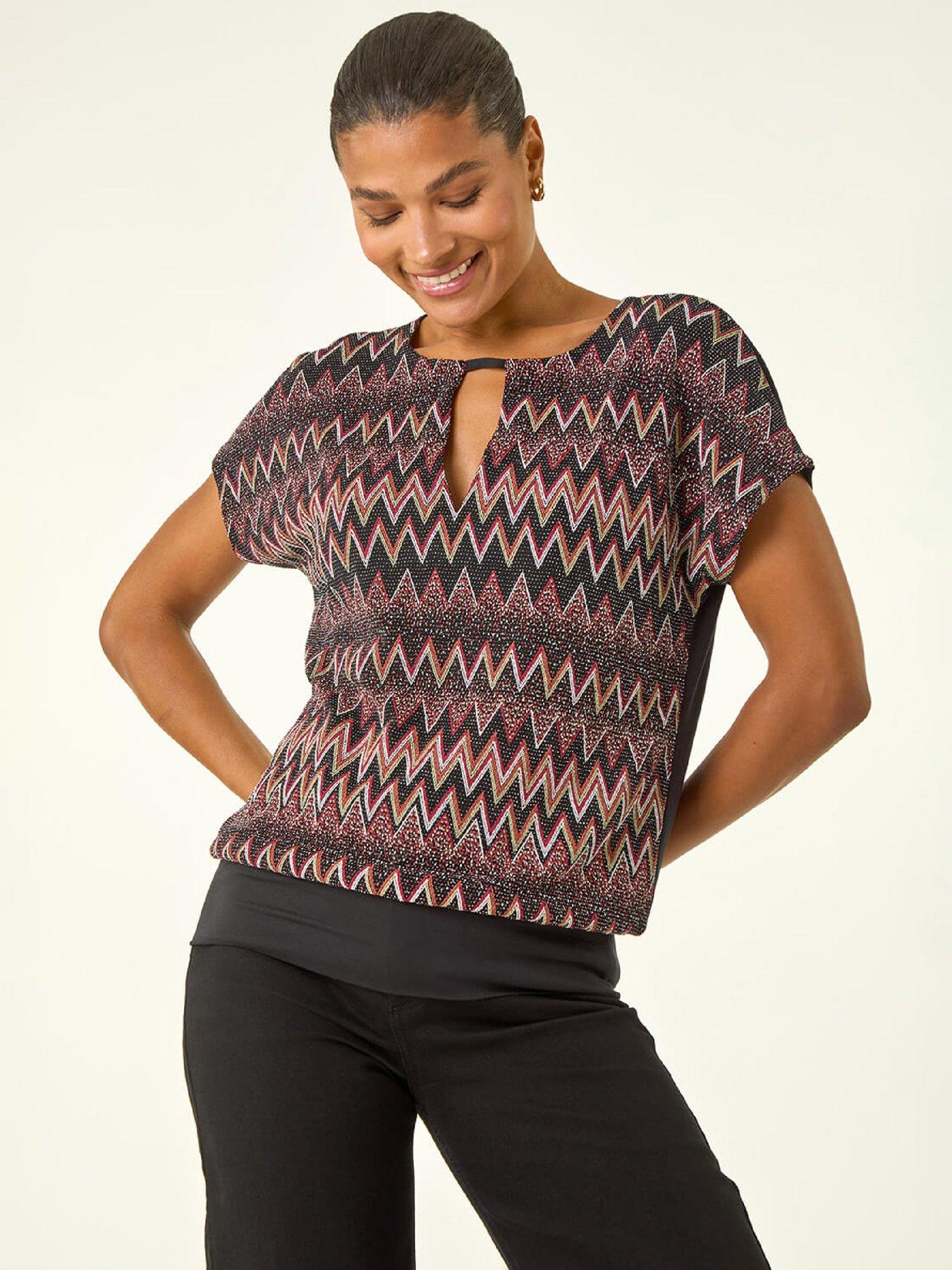 Image 6 of 6 of Roman Zig Zag Print Bubble Hem Top - Bronze