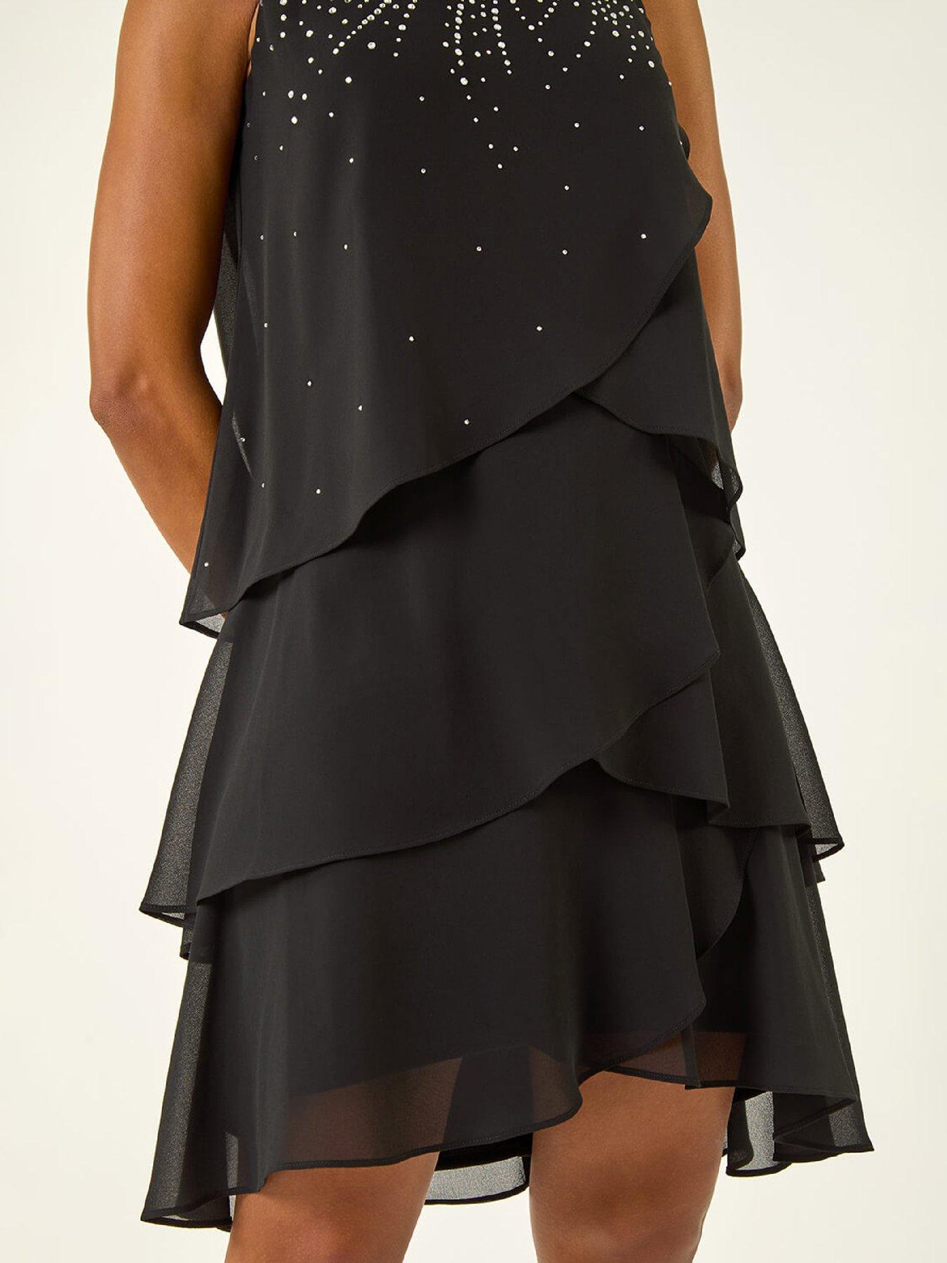  image of roman-hotfix-tiered-swing-dress-black