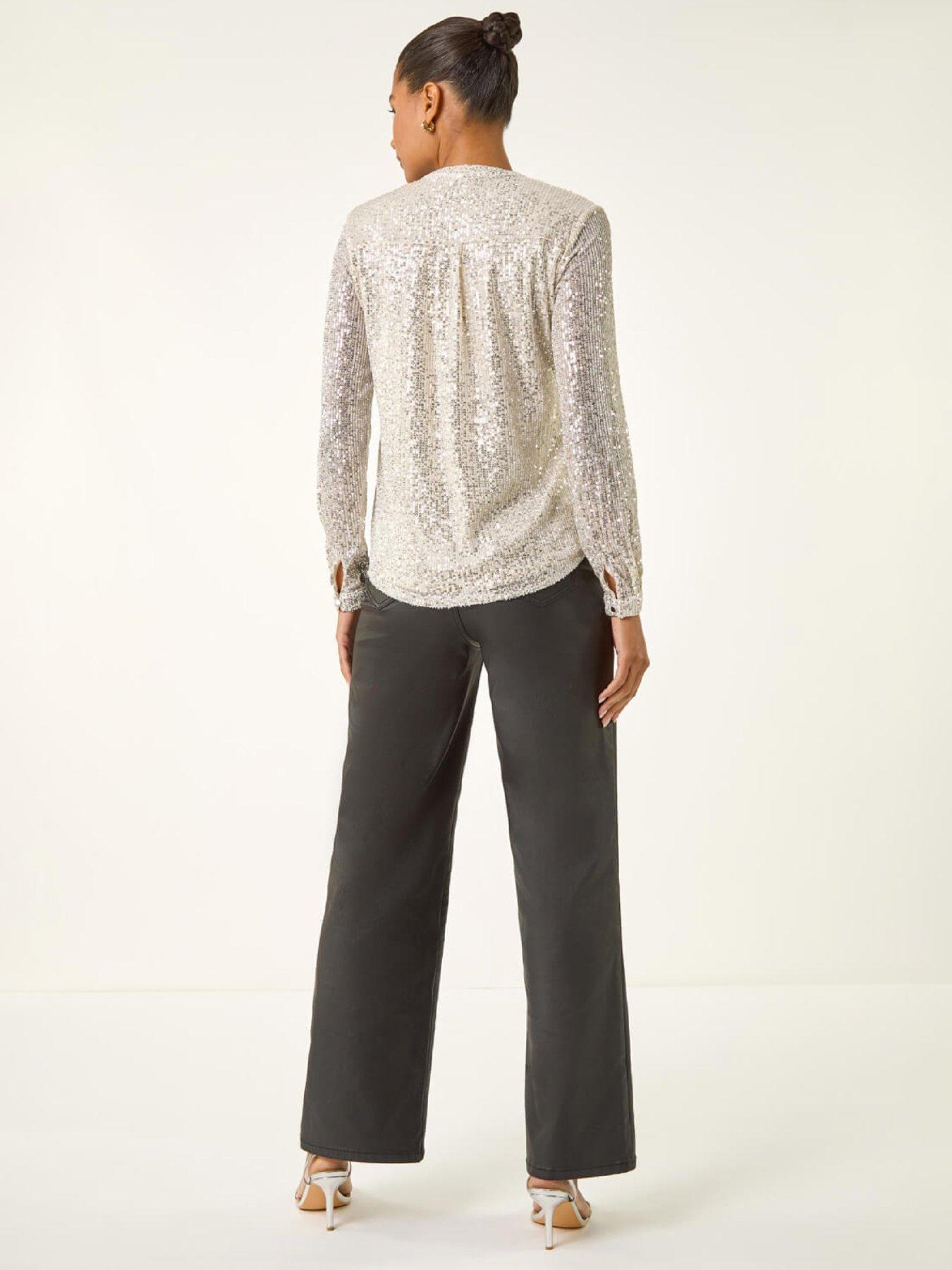 stillFront image of roman-embellished-sequin-stretch-blouse-silver