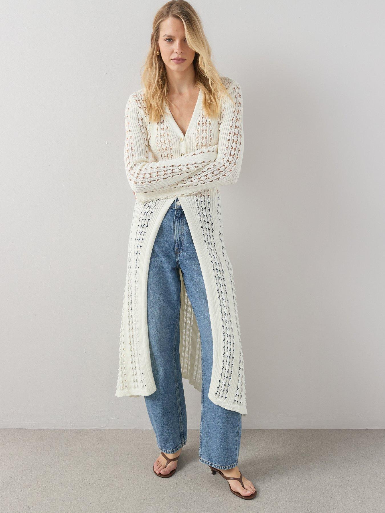 The Very Collection Longline Crochet Maxi Cardigan - Cream