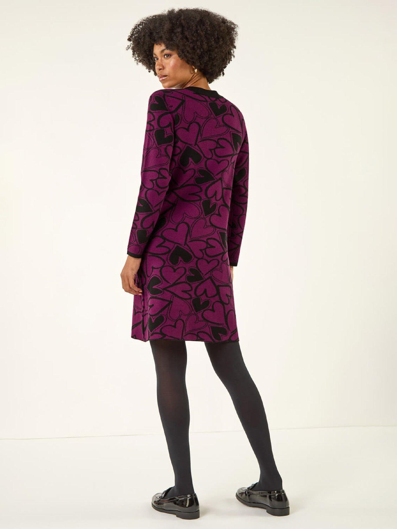 Image 2 of 5 of Roman Jacquard Heart Knit Dress - Purple