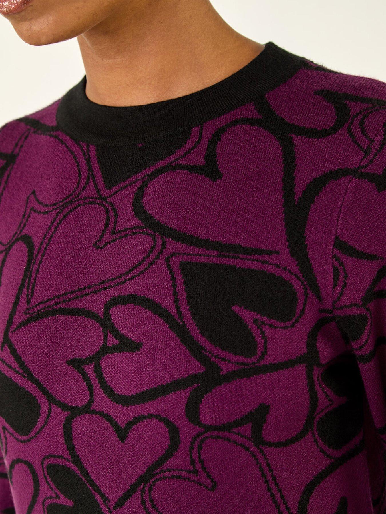 Image 5 of 5 of Roman Jacquard Heart Knit Dress - Purple