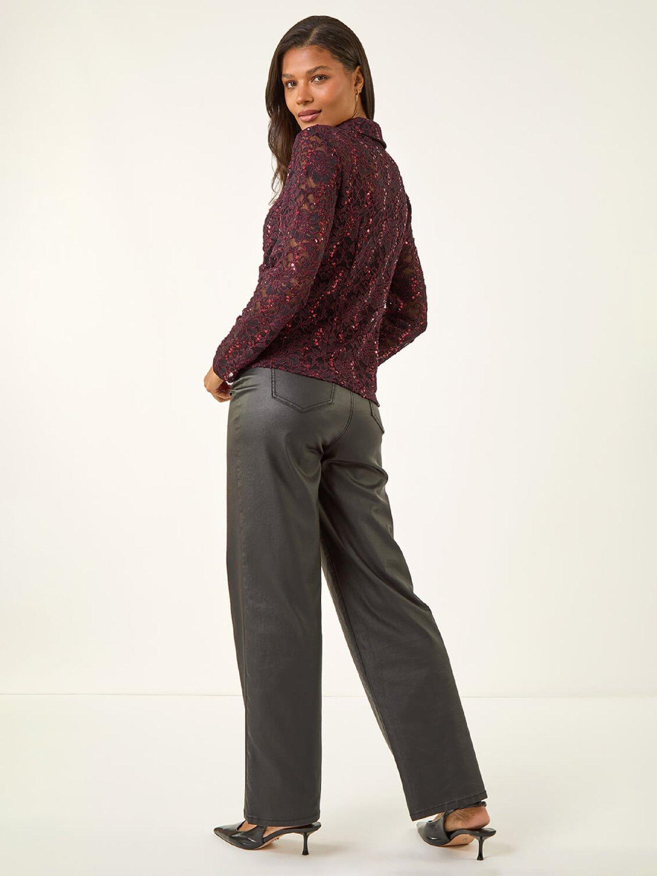  image of roman-sequin-lace-collared-blouse-wine