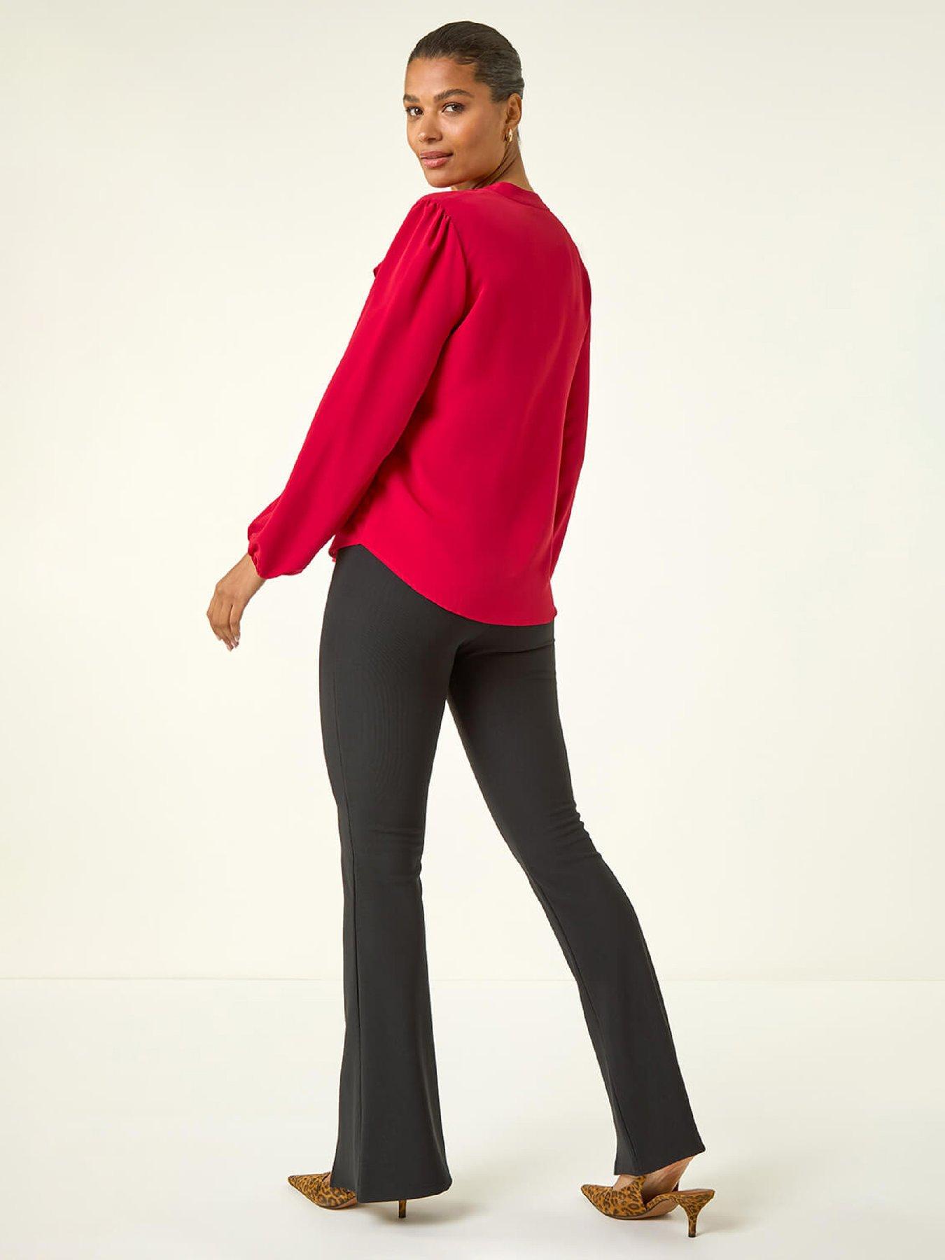 Roman Plain Ruffle Neck Top - Red | Littlewoods