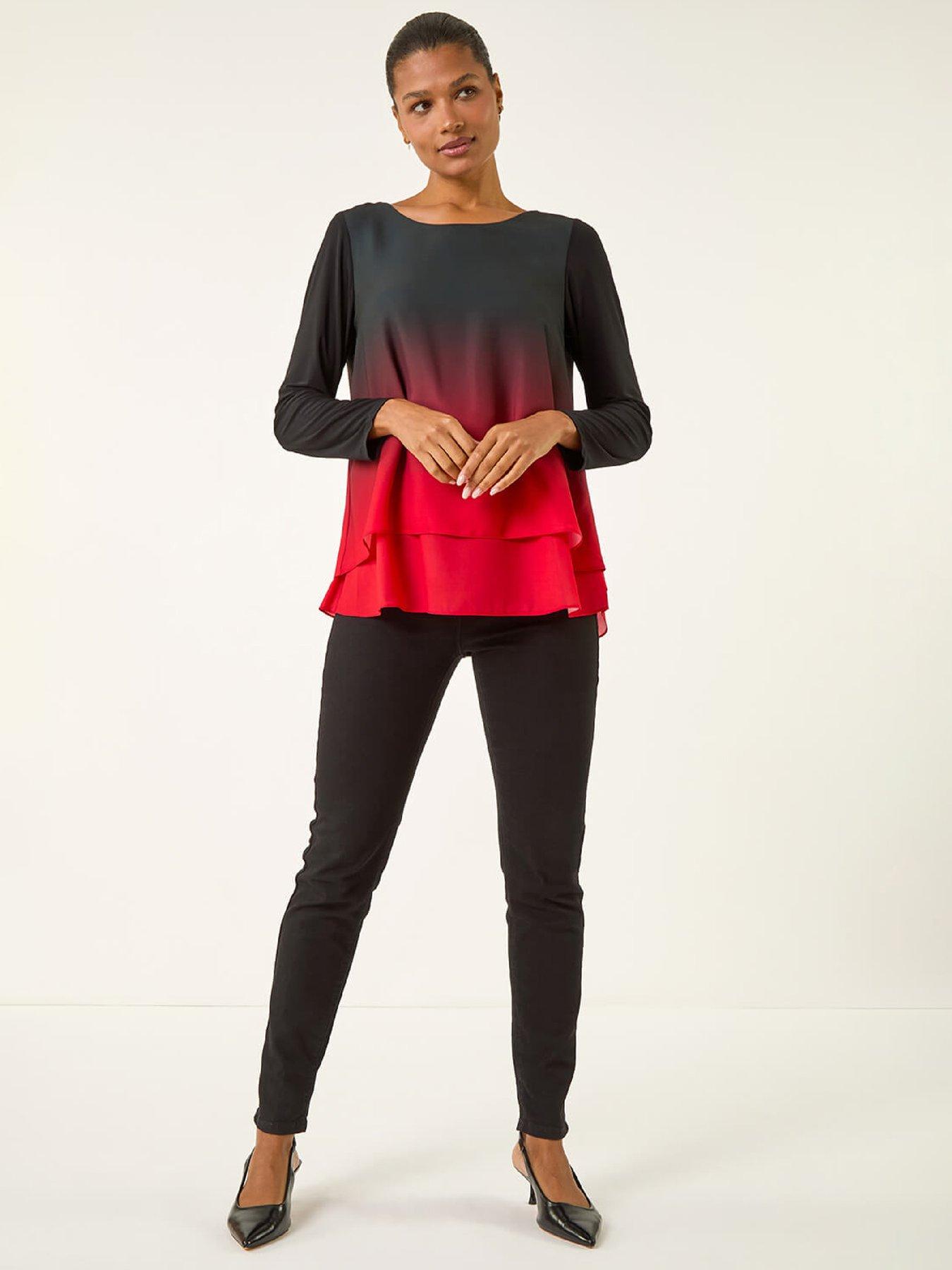 Image 3 of 5 of Roman Ombre Chiffon Overlay Top - Red